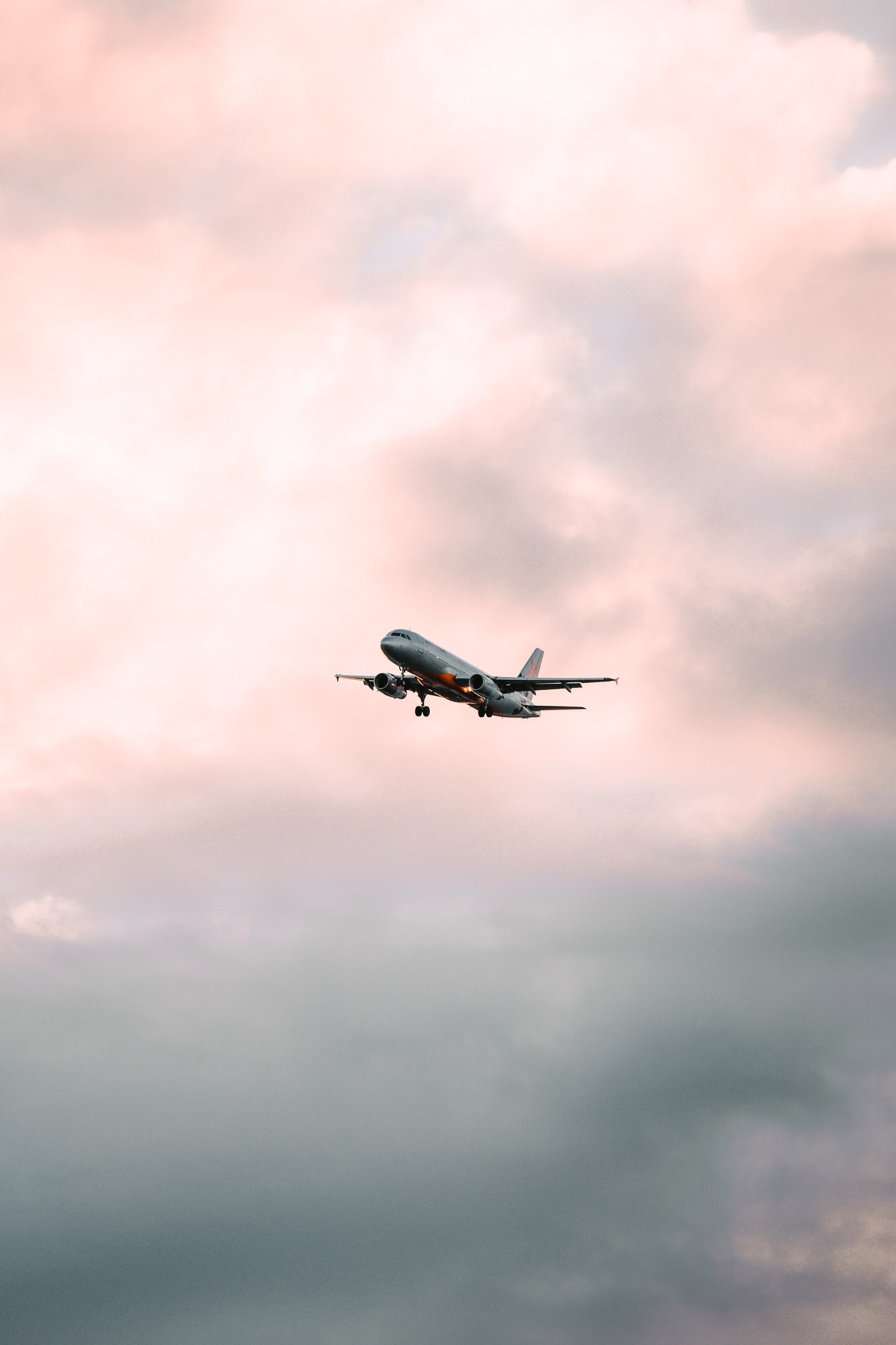 Airplane Flight Sky Clouds Pink