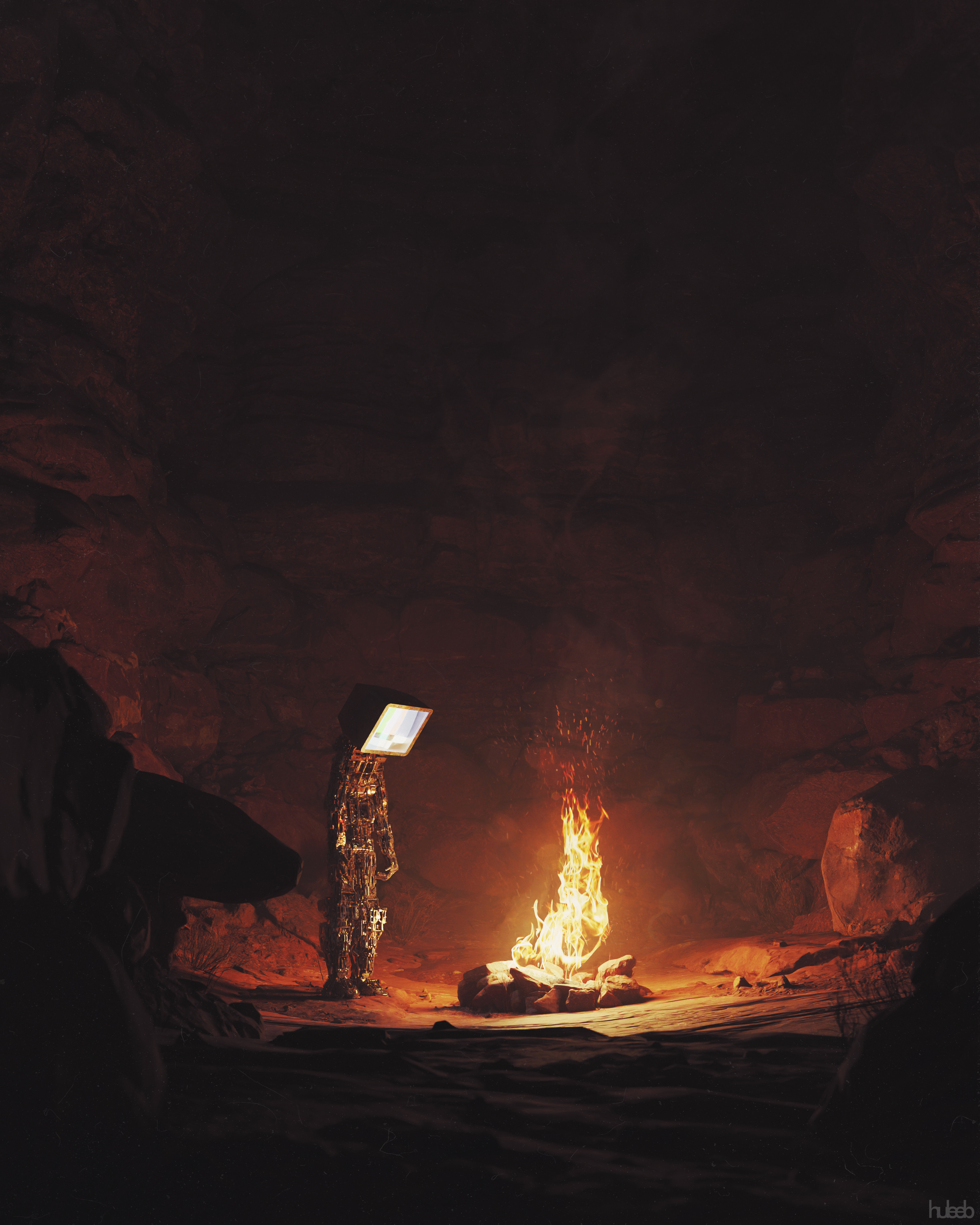 Android Screen Bonfire Fire Cave Dark