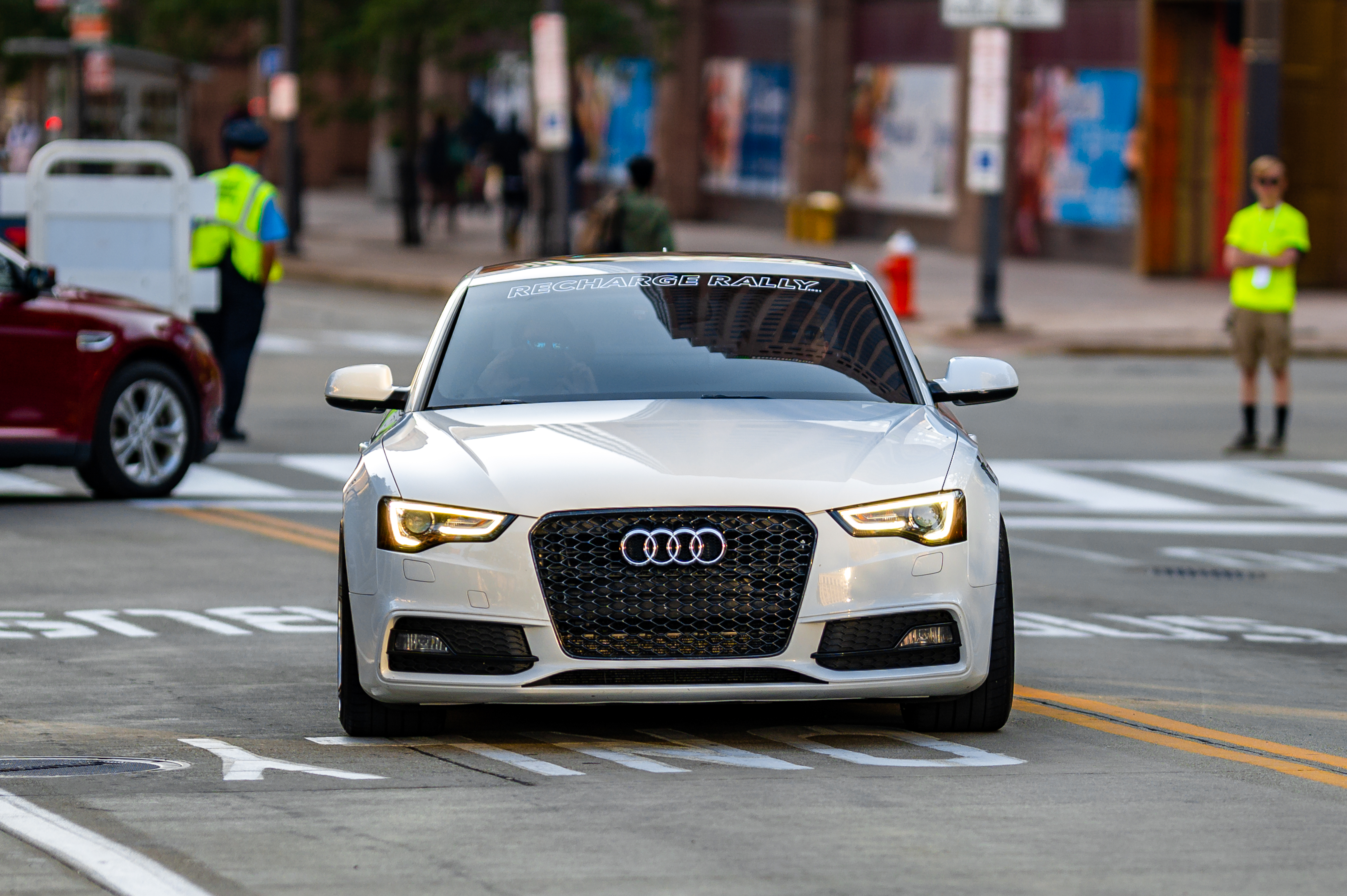 Audi Car White Front-view Road