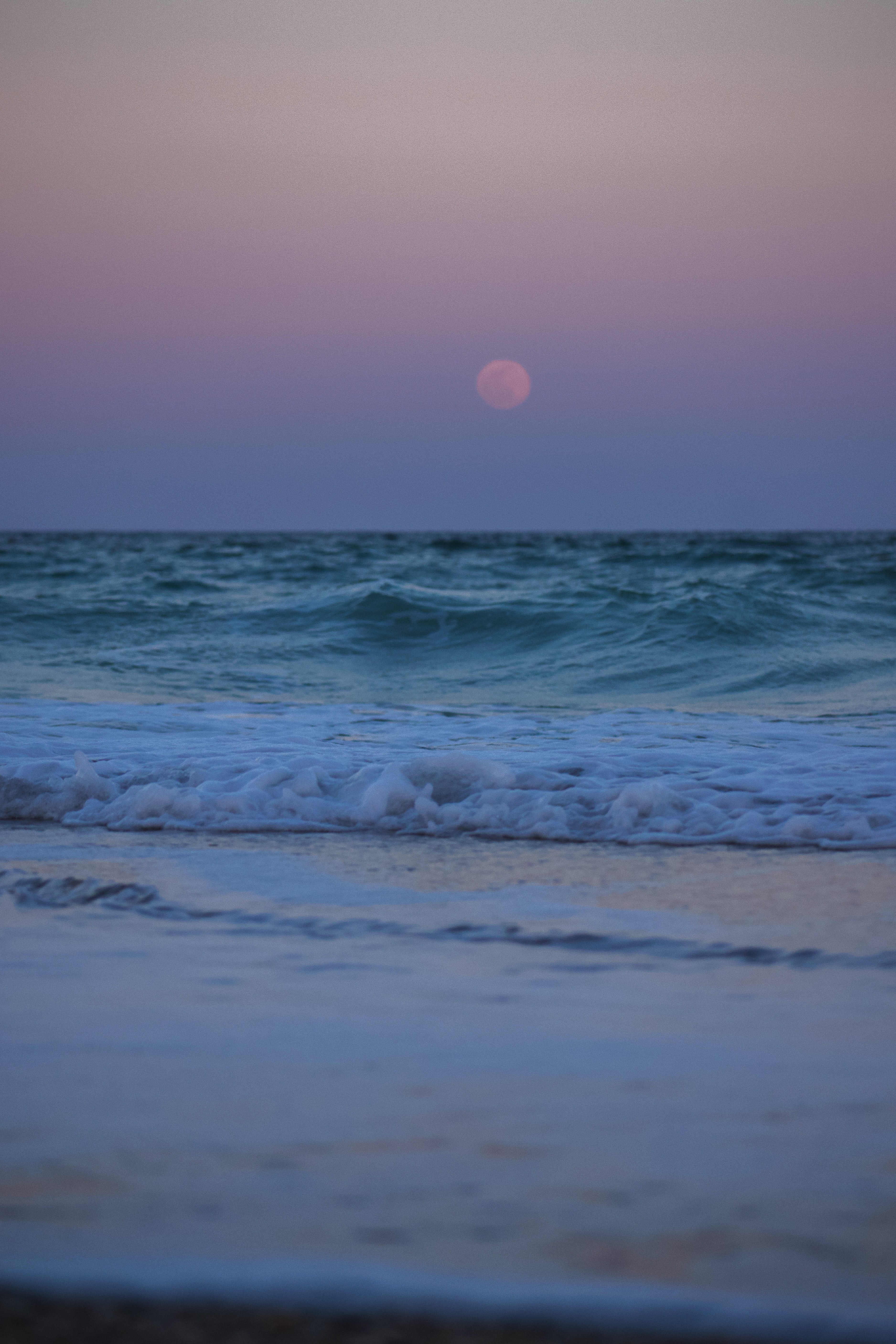 Beach Sea Waves Moon Twilight