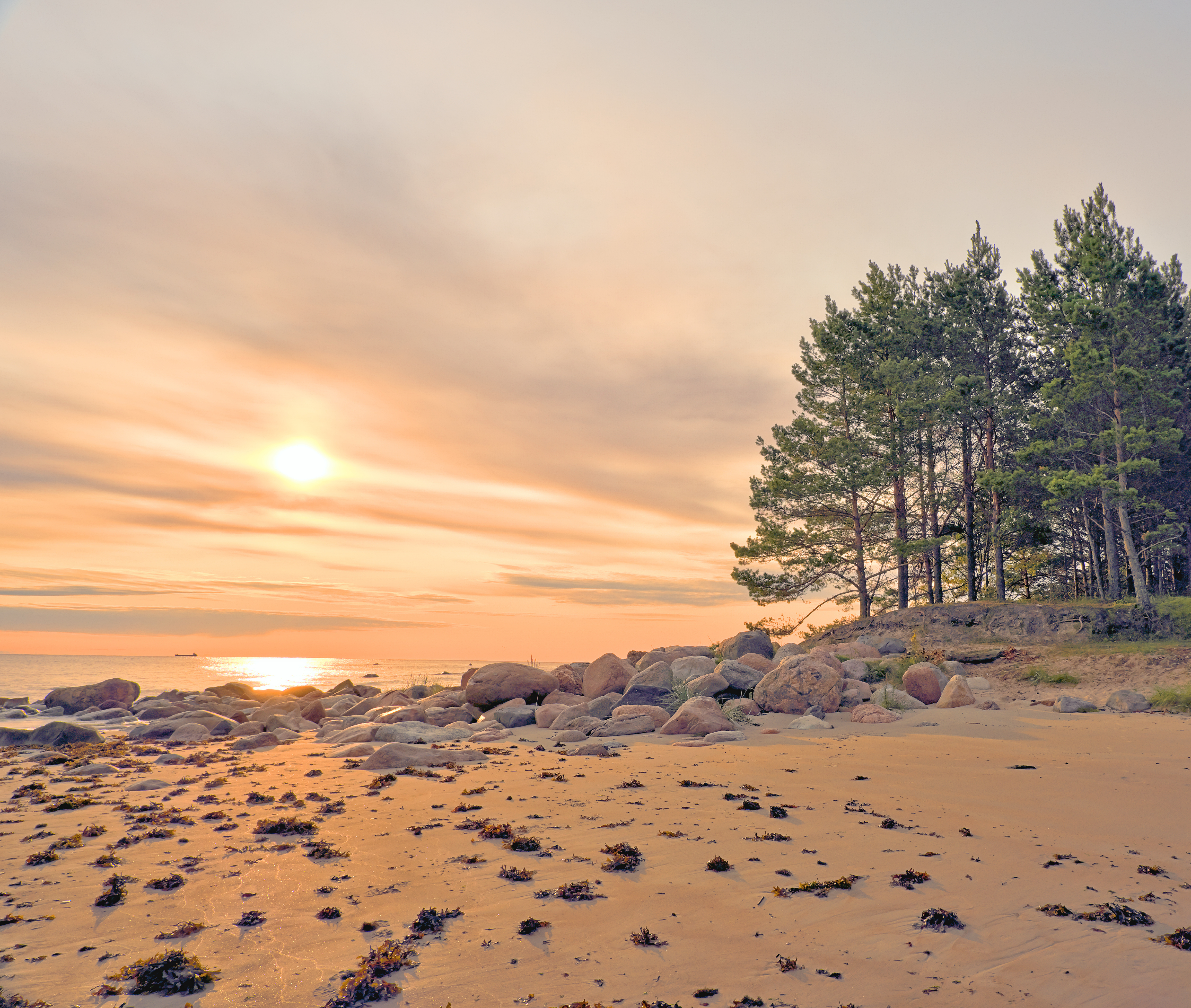 Beach Stones Sea Sun Sunset