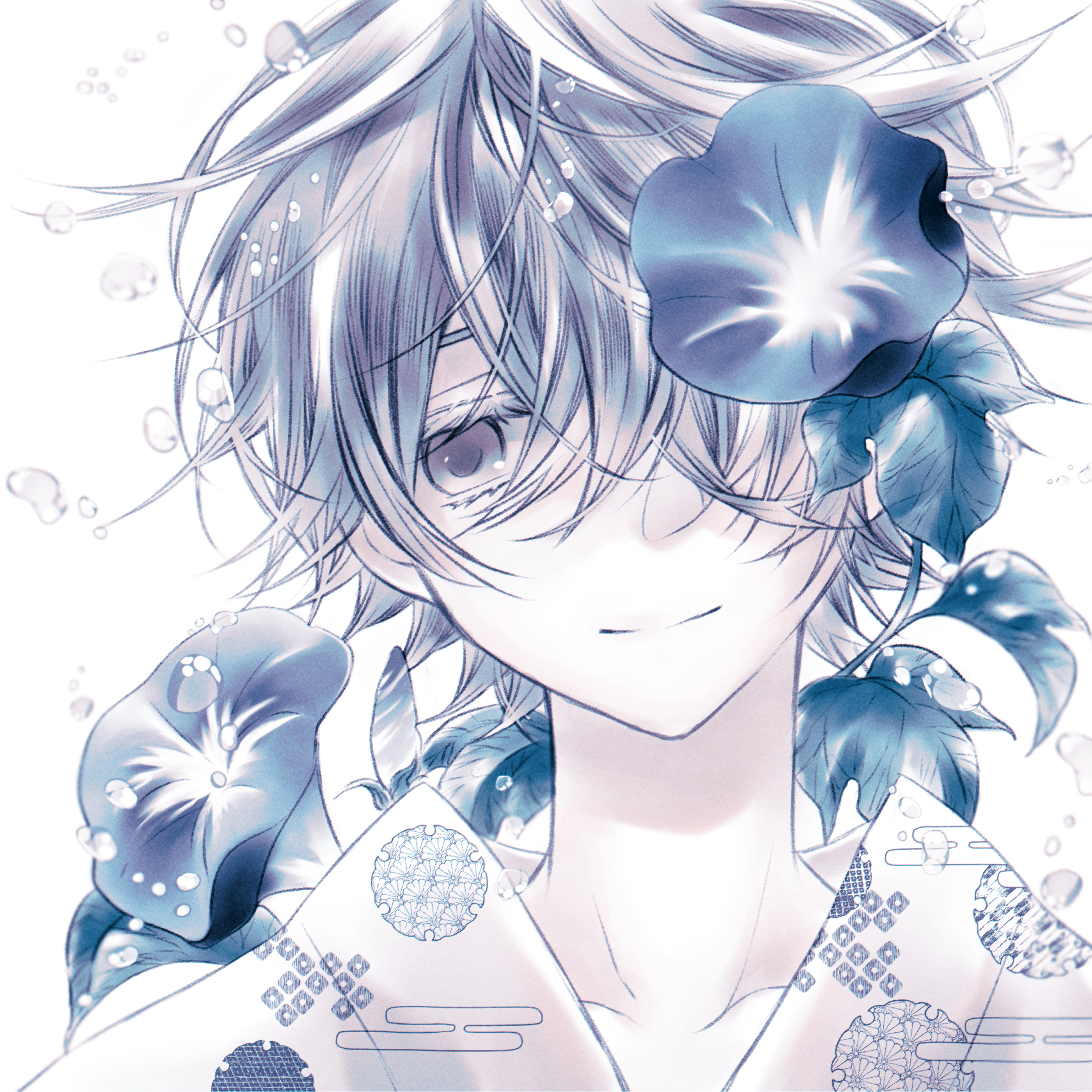 Boy Smile Kimono Anime Art Blue