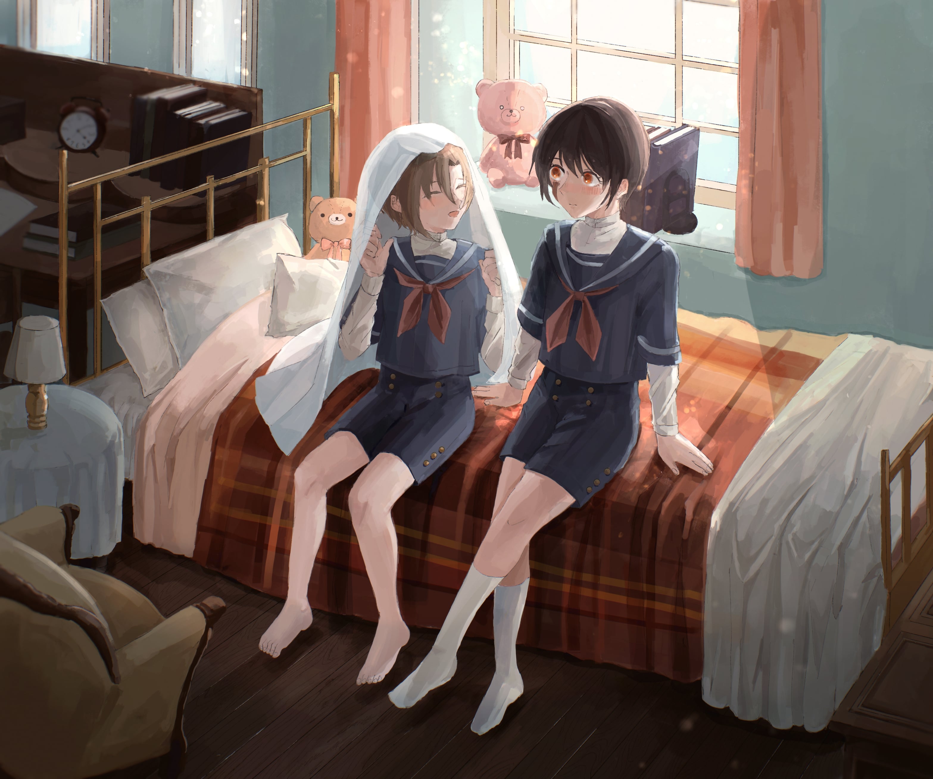 Boys Friends Bed Anime Art