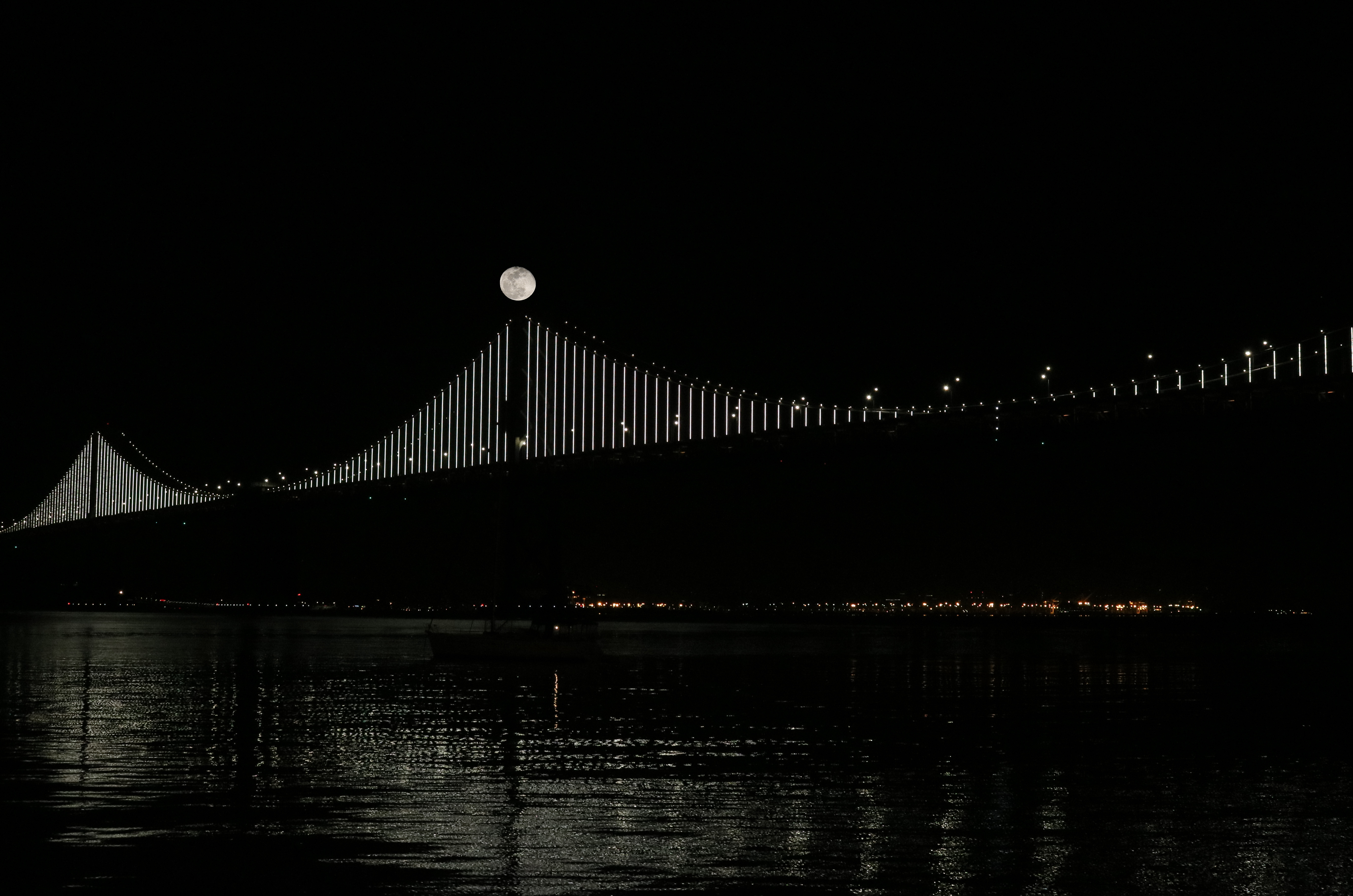 Bridge Moon Water Night Black