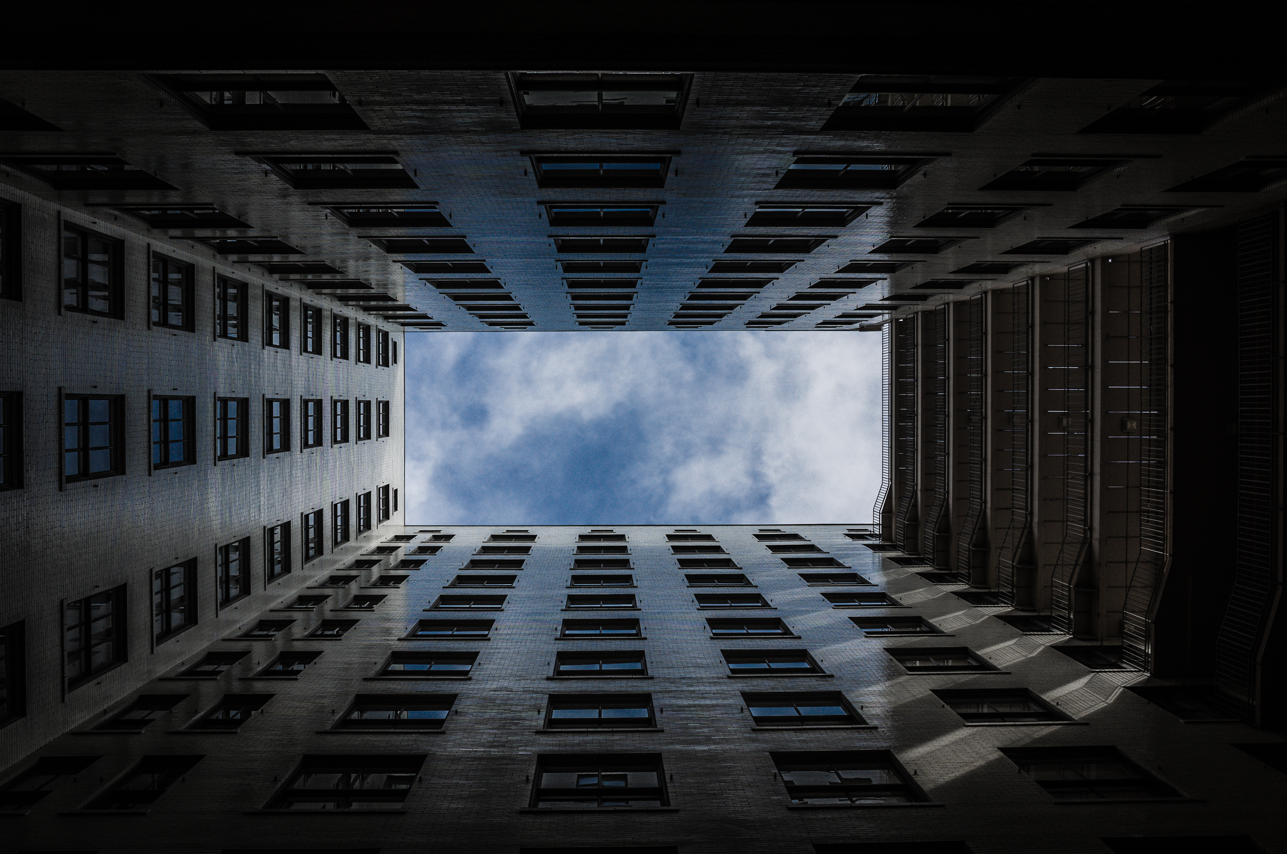 Building Windows Architecture Sky Clouds Bottom-view