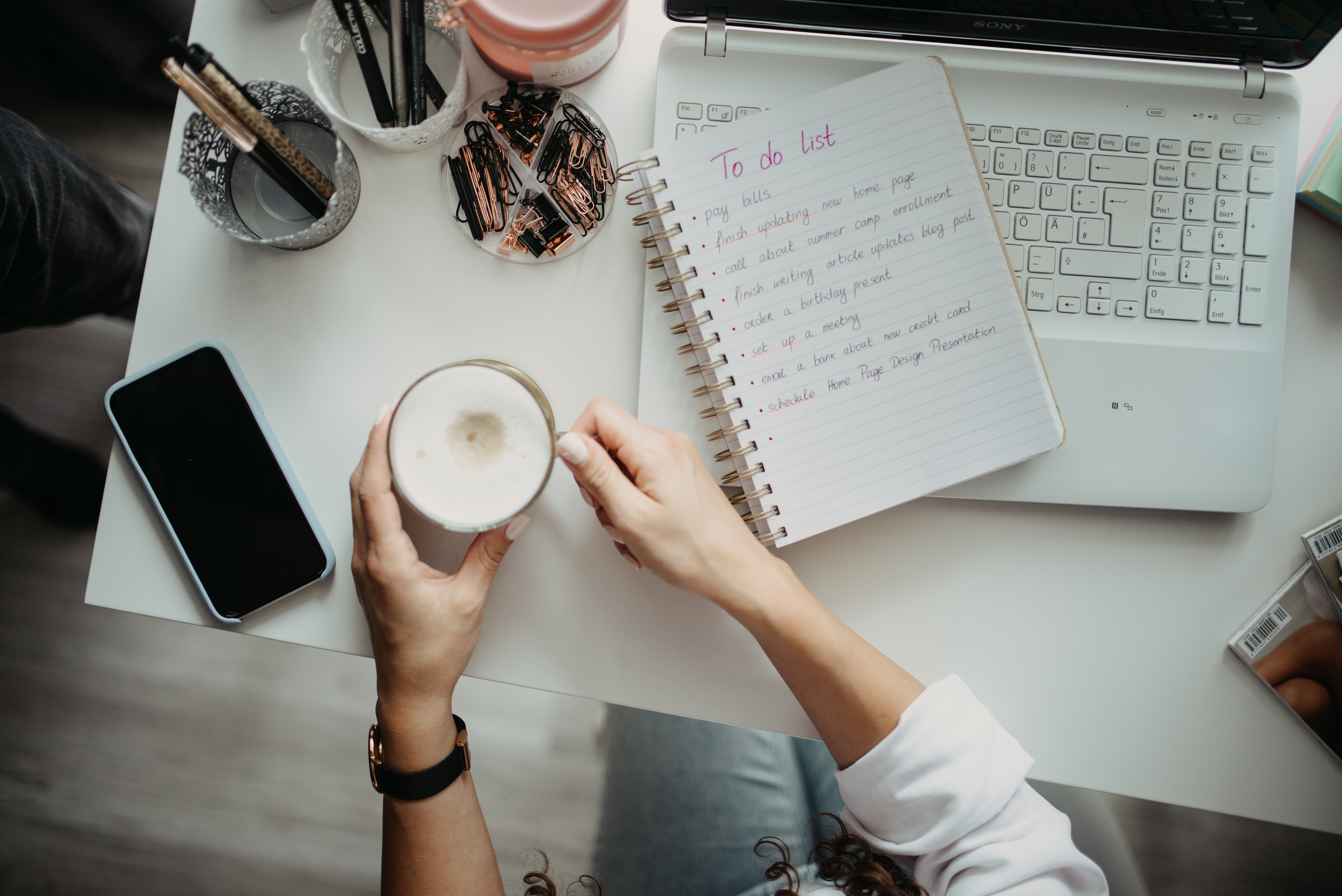 Cappuccino Mug Hands Table Work Aesthetics