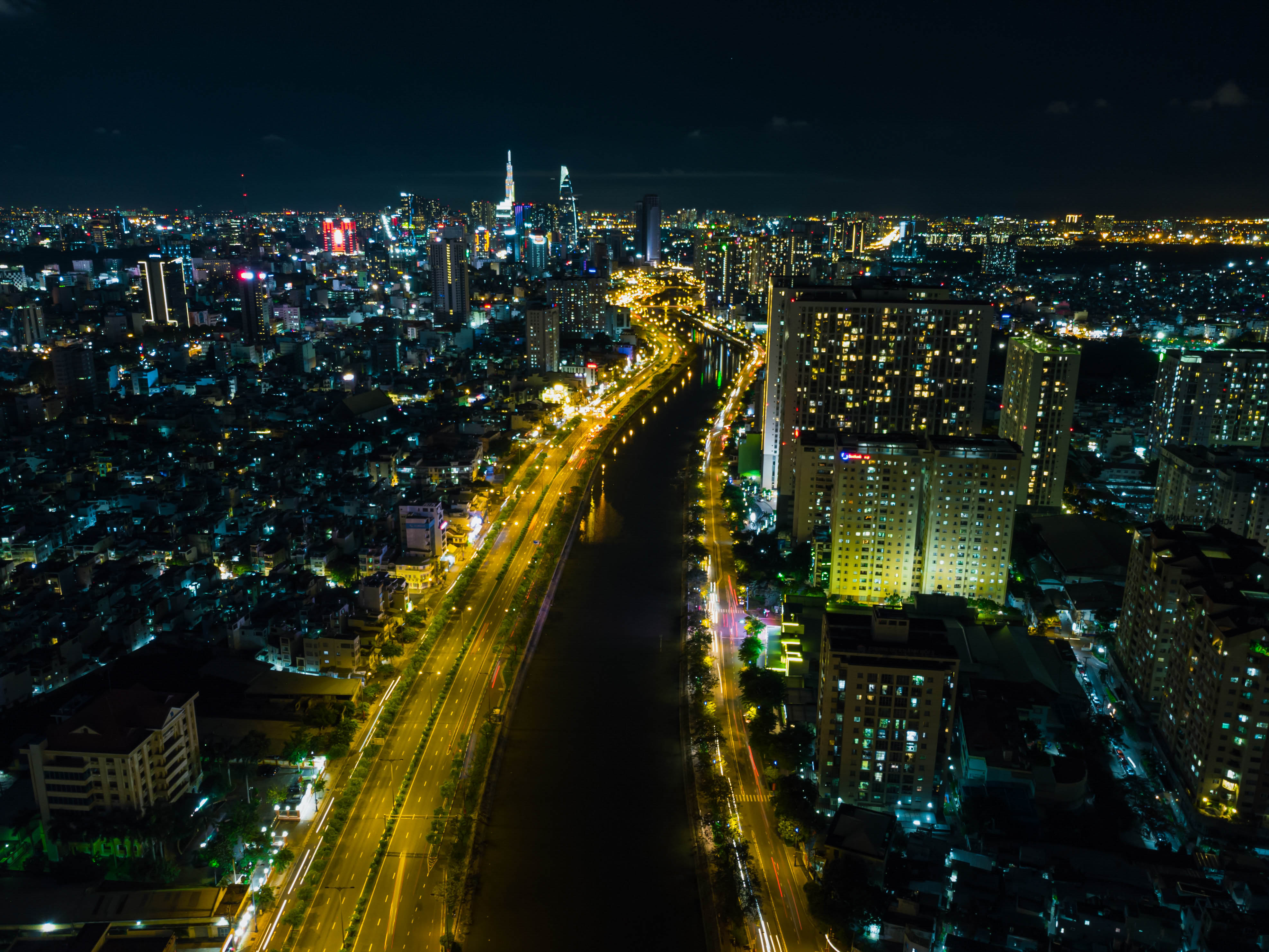 City Buildings Aerial-view Night Lights