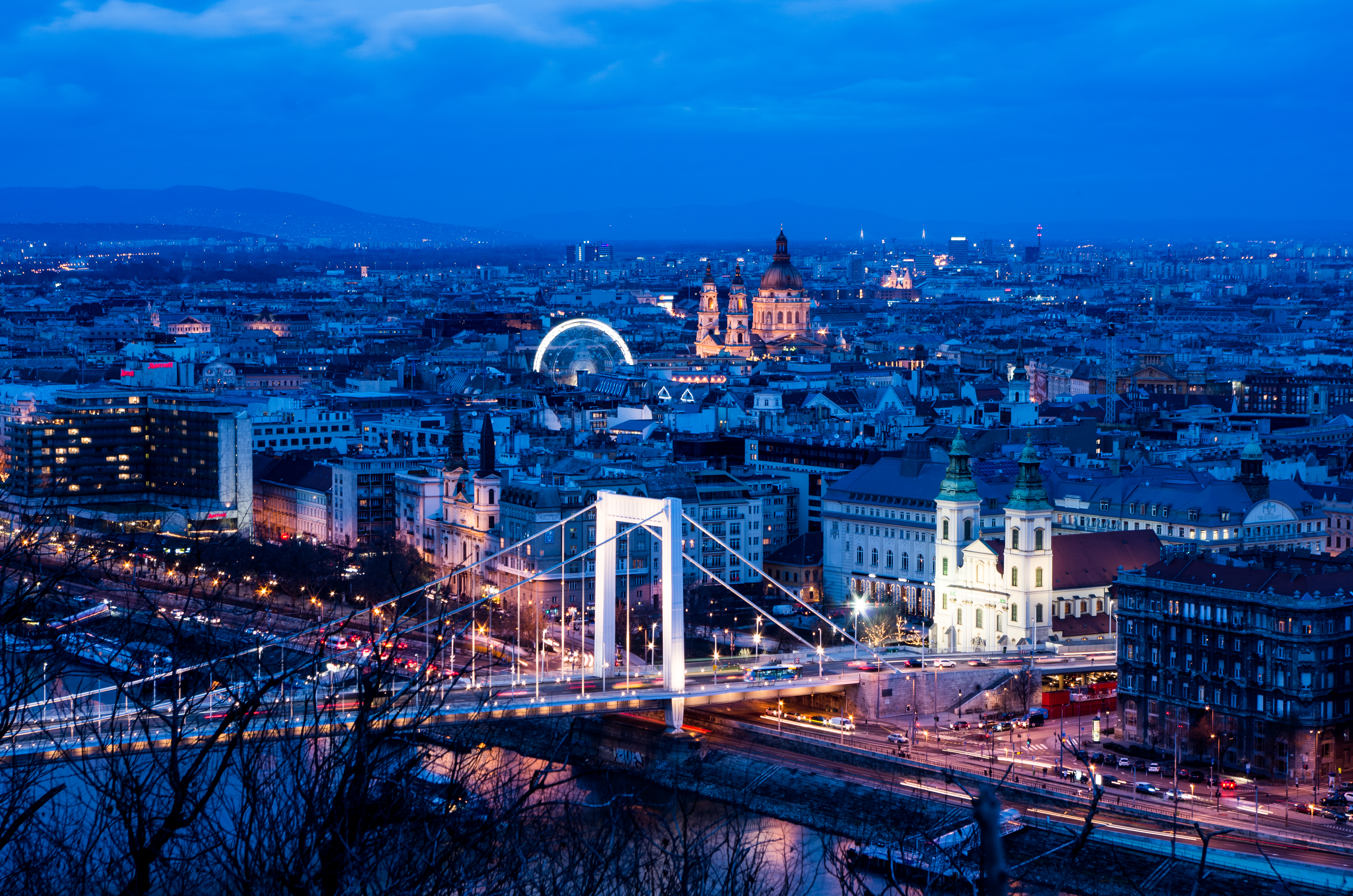 City Buildings Bridge Architecture Twilight Aerial-view