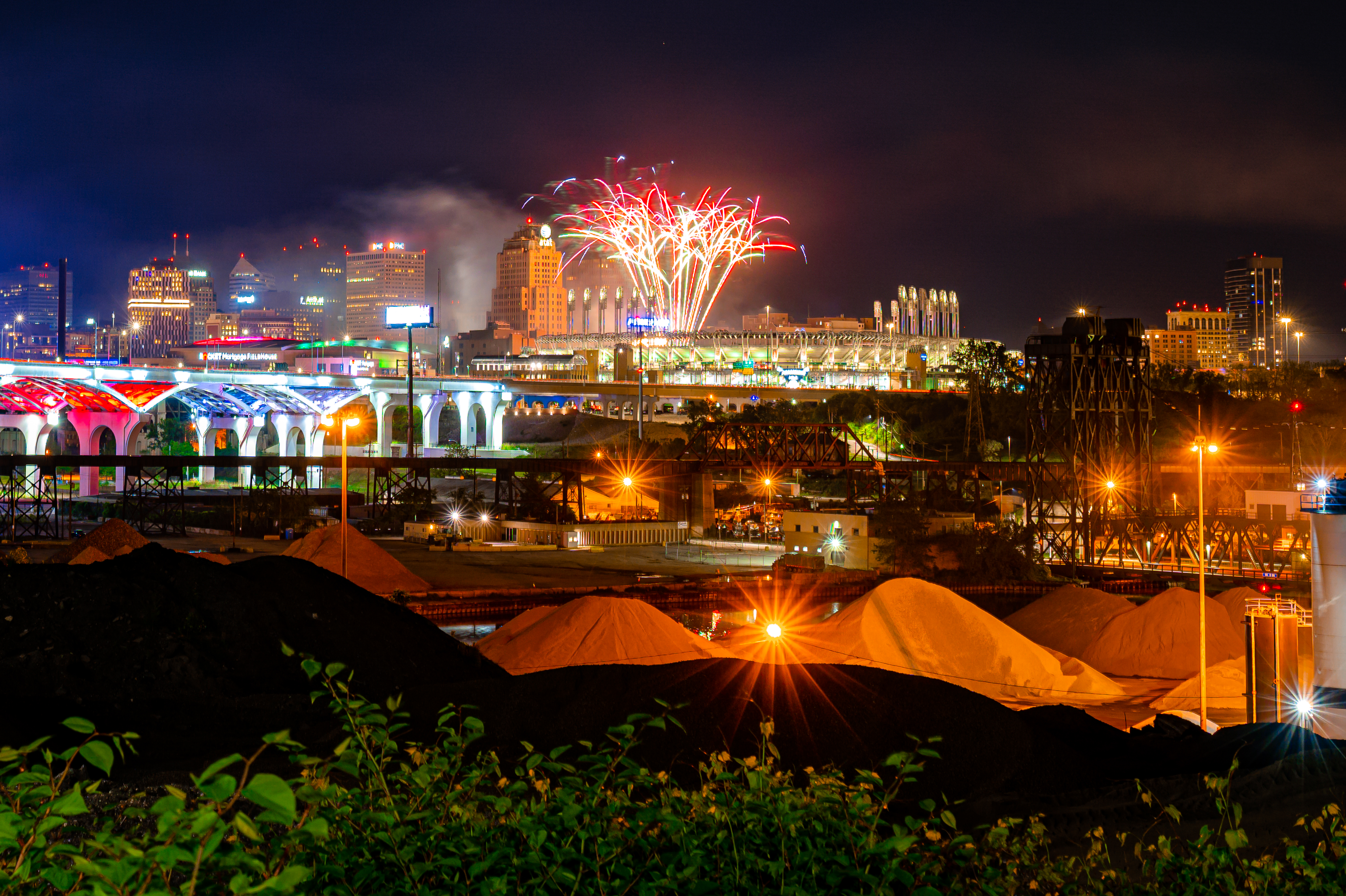 City Buildings Fireworks Sparks Night Dark