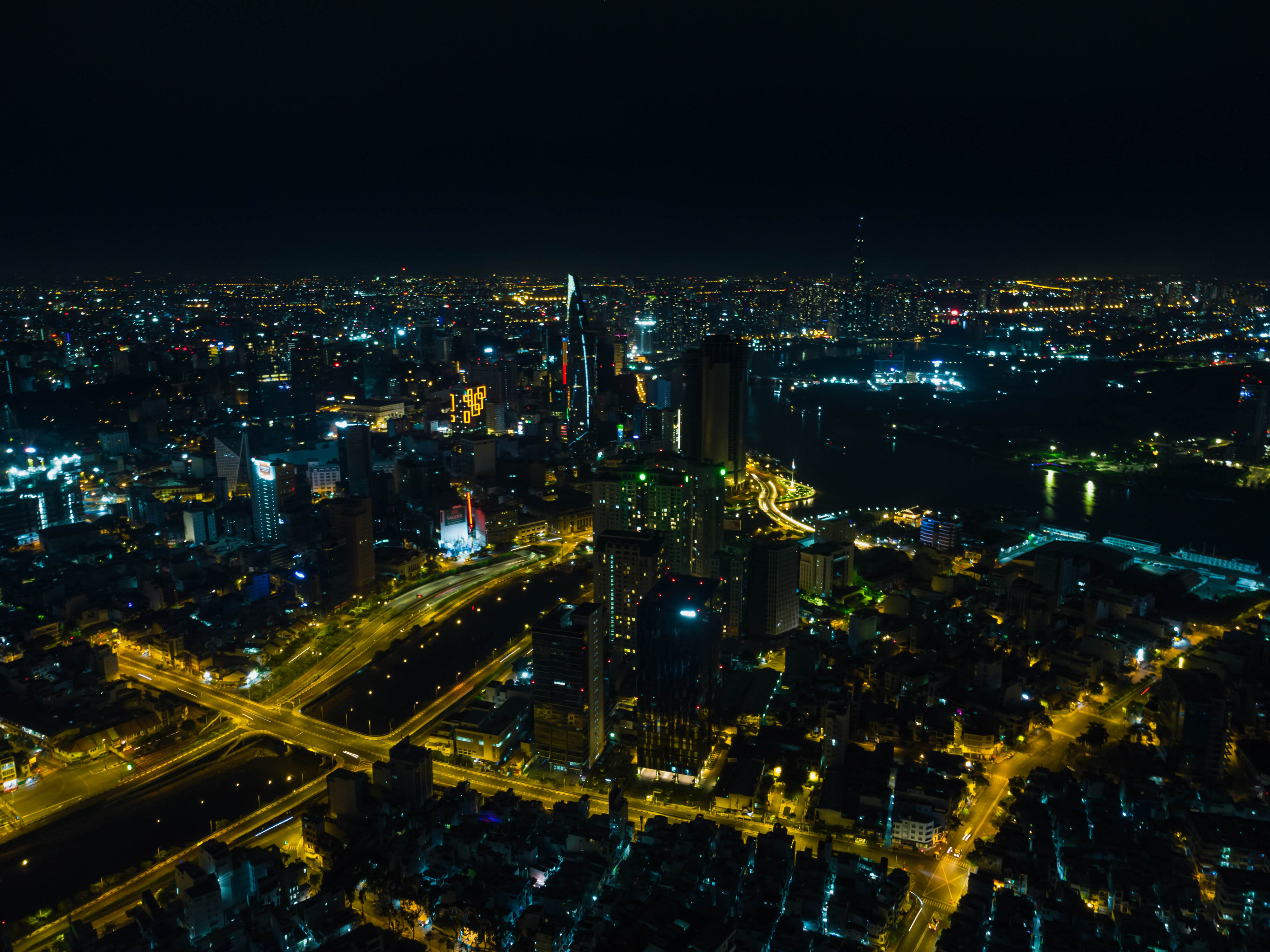 City Buildings Lights Night Aerial-view Dark