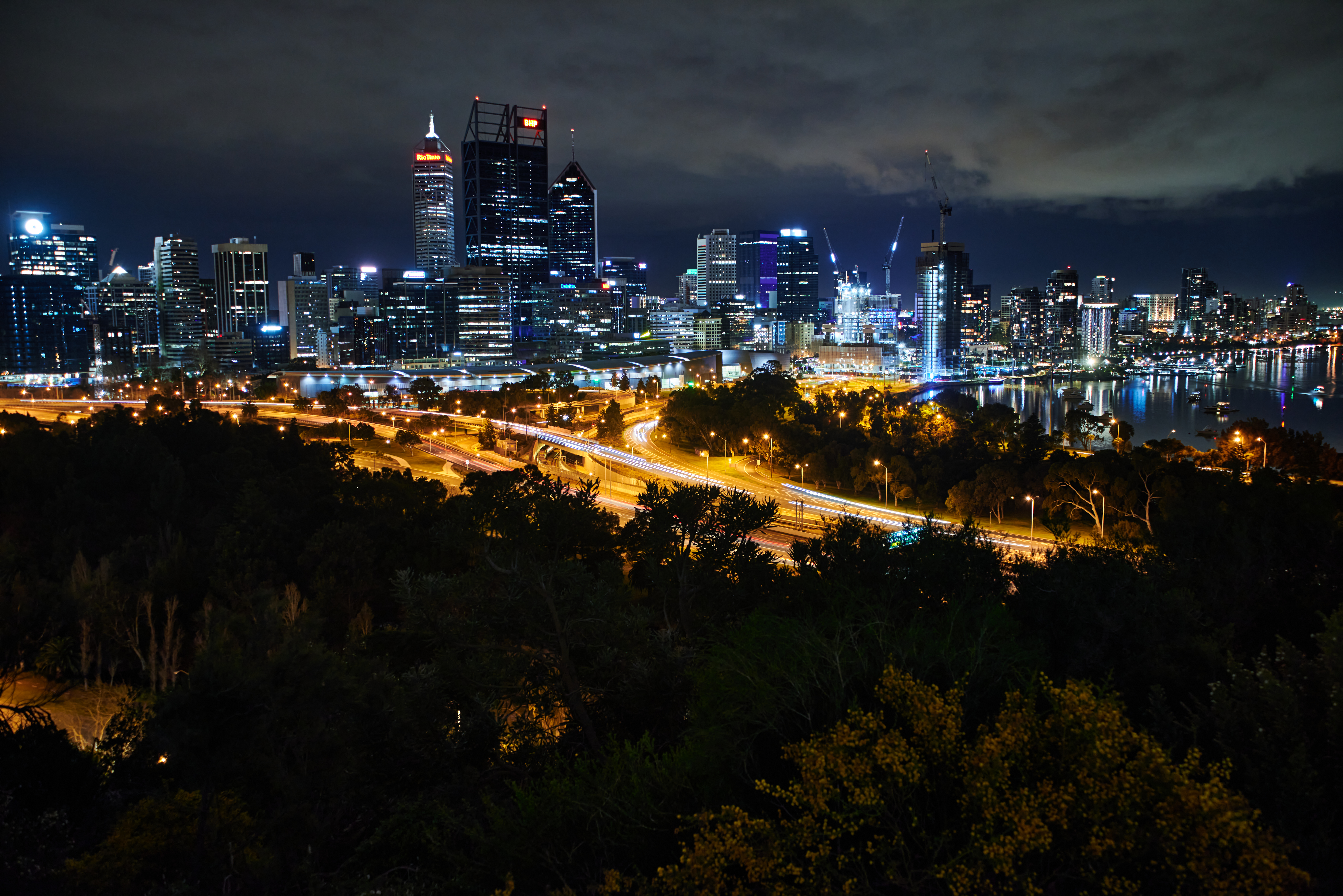 City Buildings Lights Road Metropolis Twilight