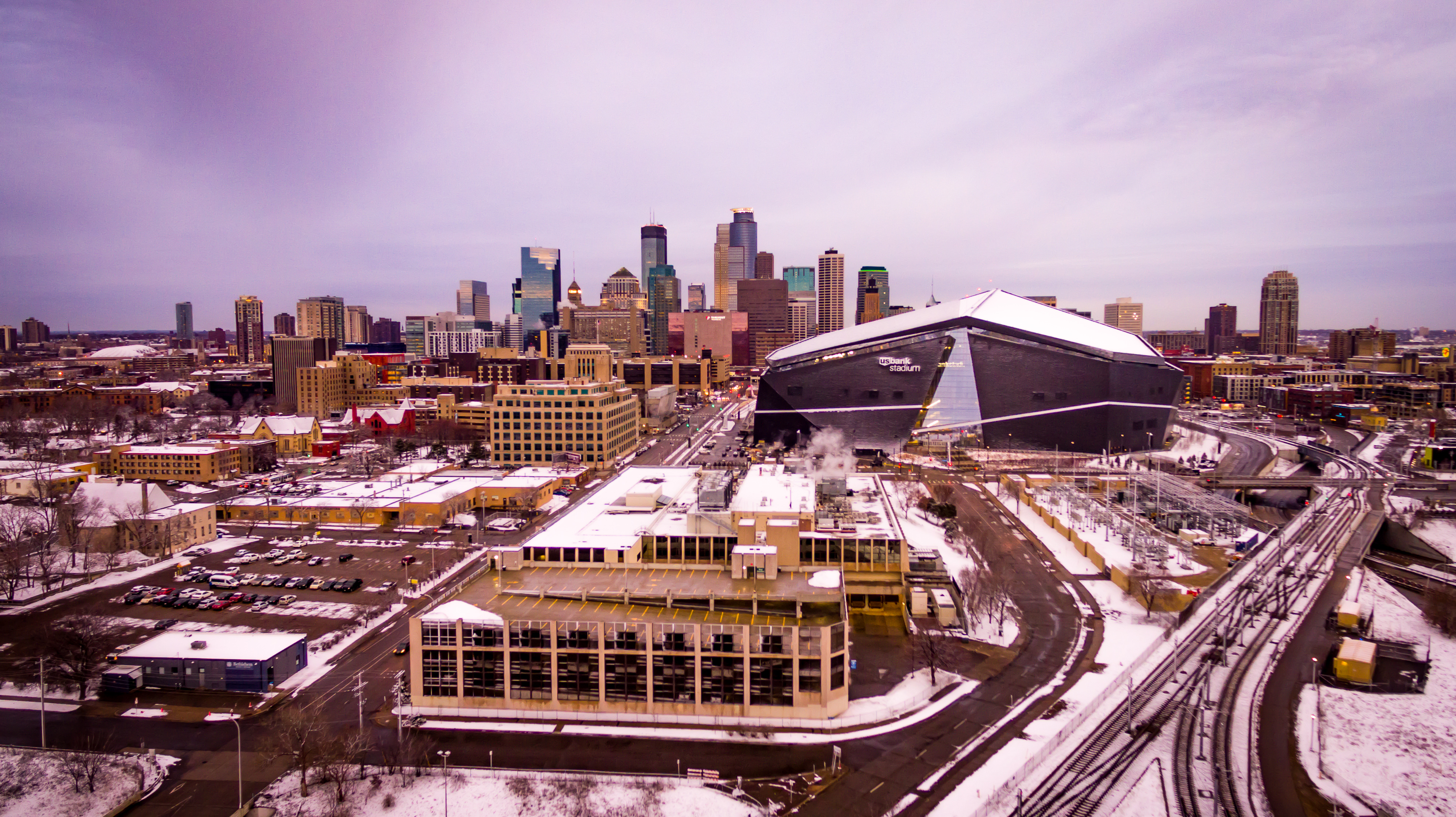 City Buildings Road Aerial-view Winter