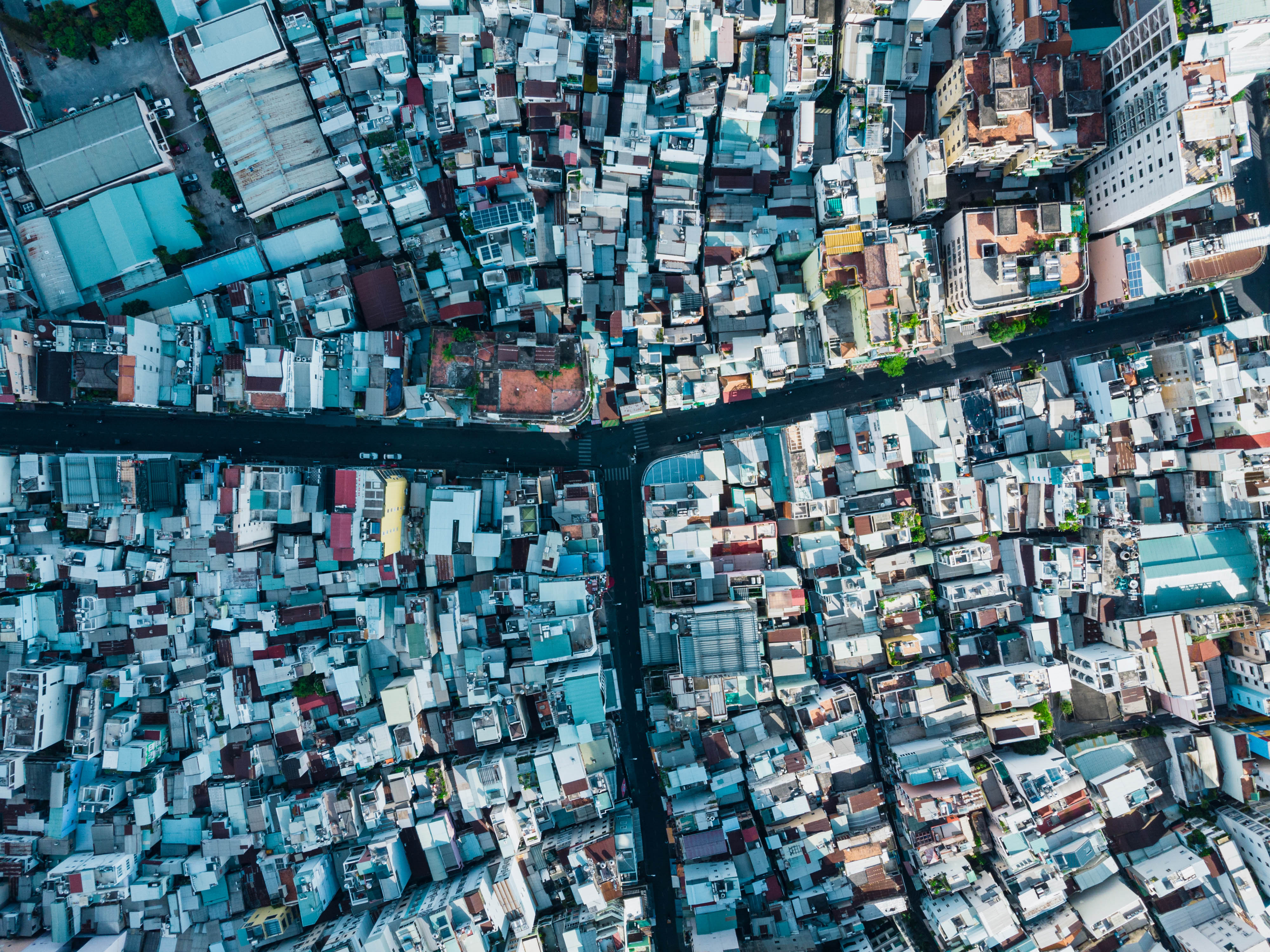 City Buildings Road Crossroads Aerial-view