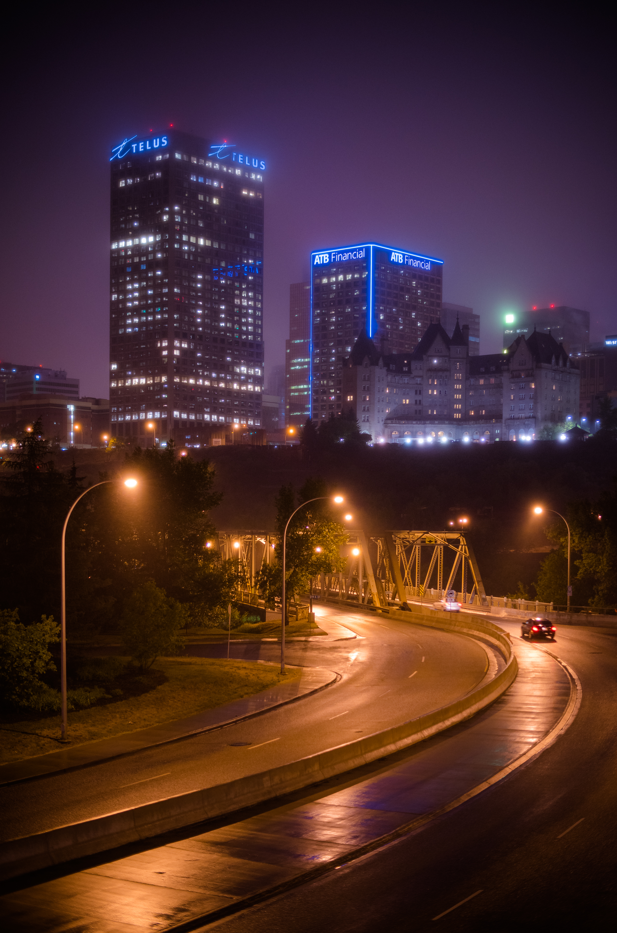 City Buildings Road Night Lights