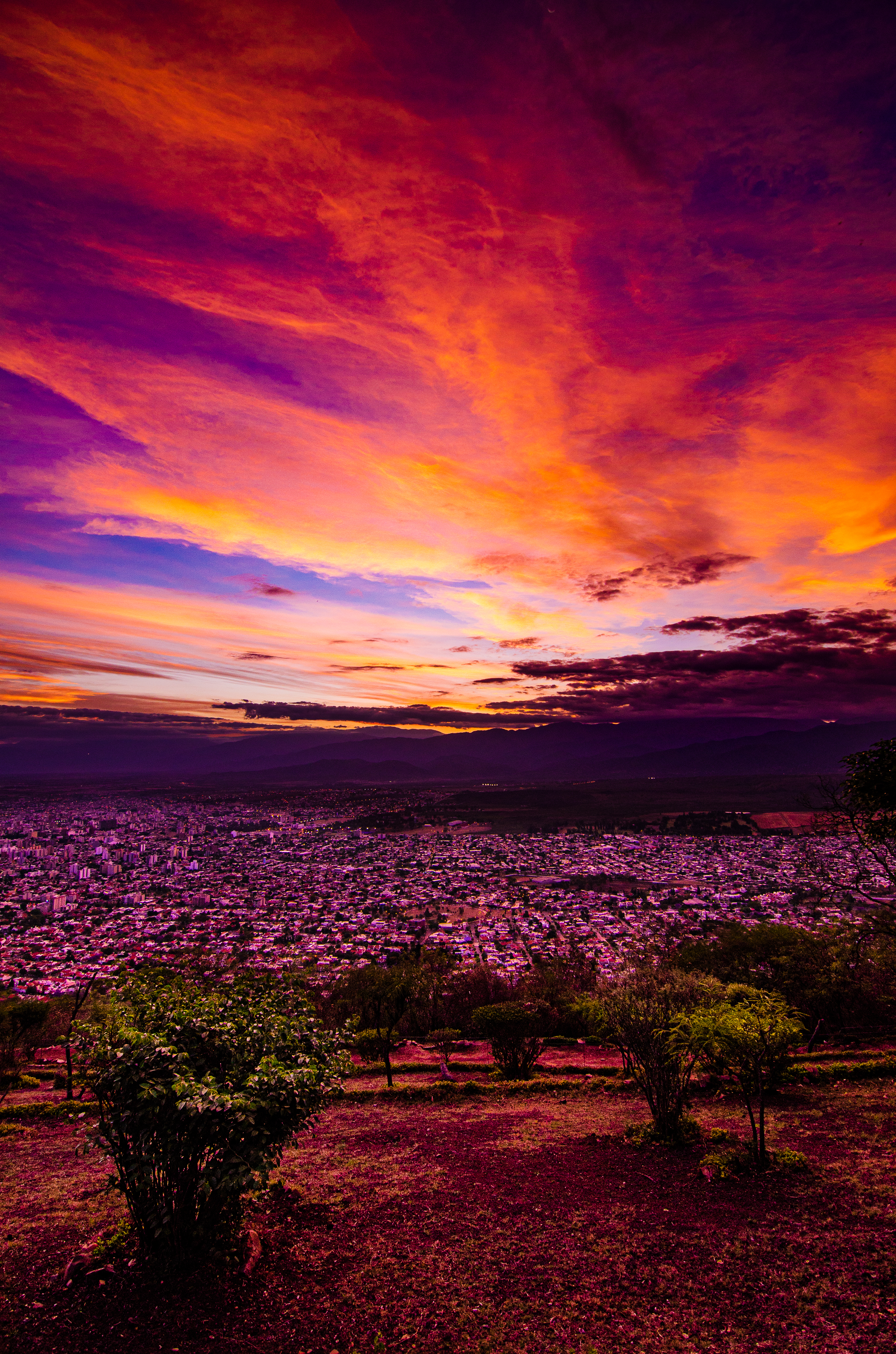 City Landscape Sunset Clouds Purple