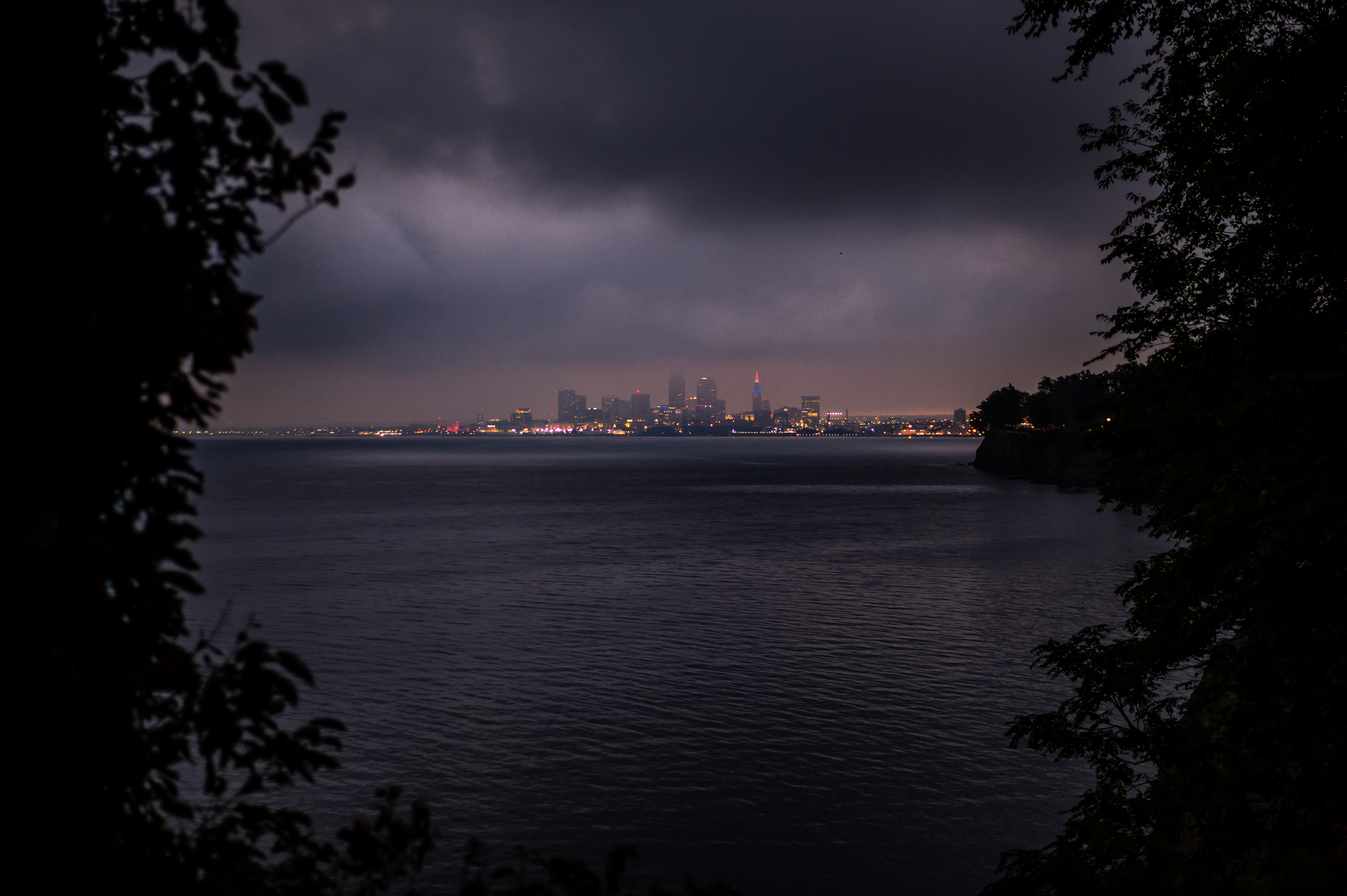 City Water Horizon Clouds Twilight Dark