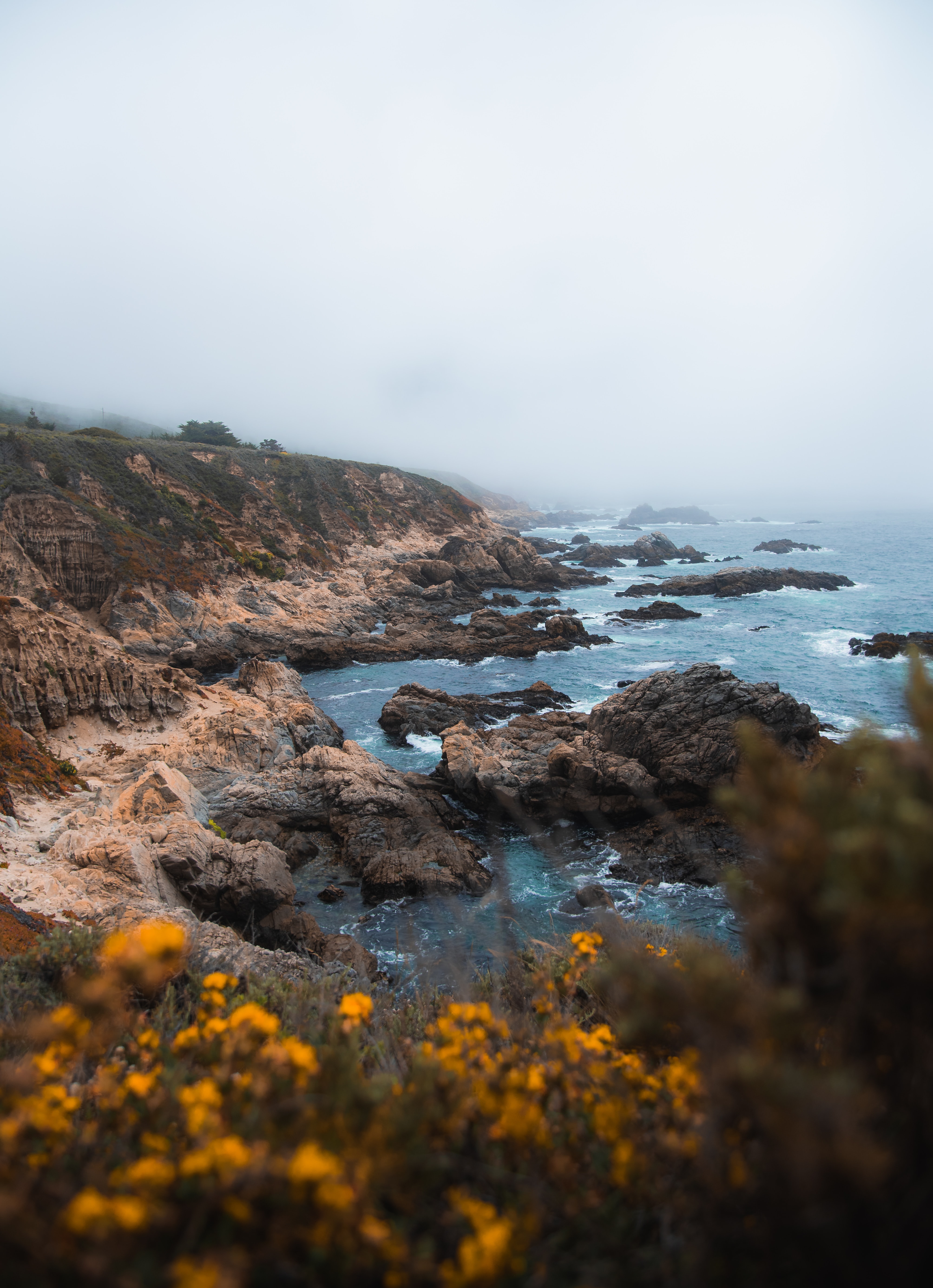 Coast Rocks Sea Fog Nature Landscape