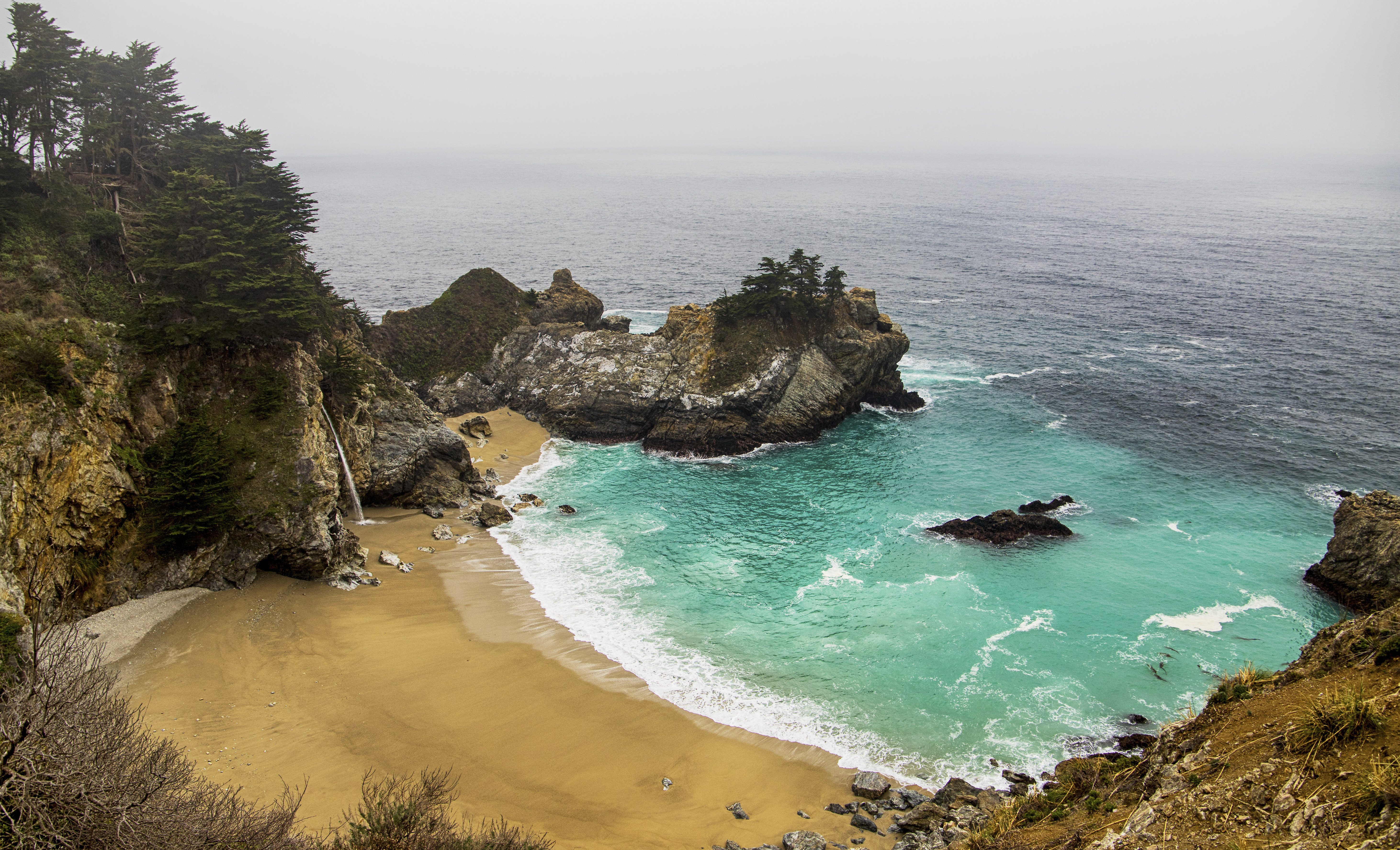 Coast Rocks Sea Waves Landscape Aerial-view