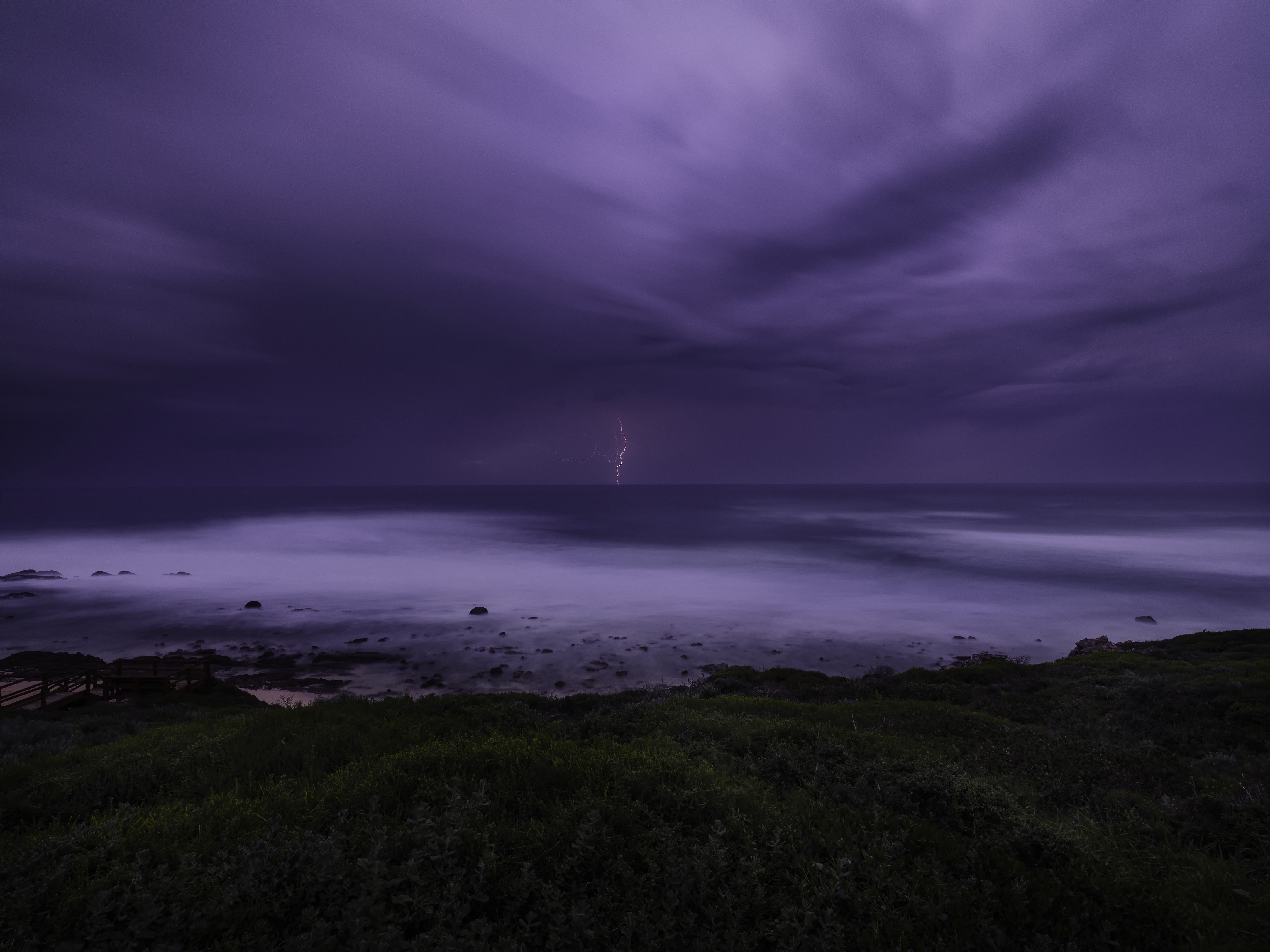 Coast Sea Thunderstorm Lightning Nature