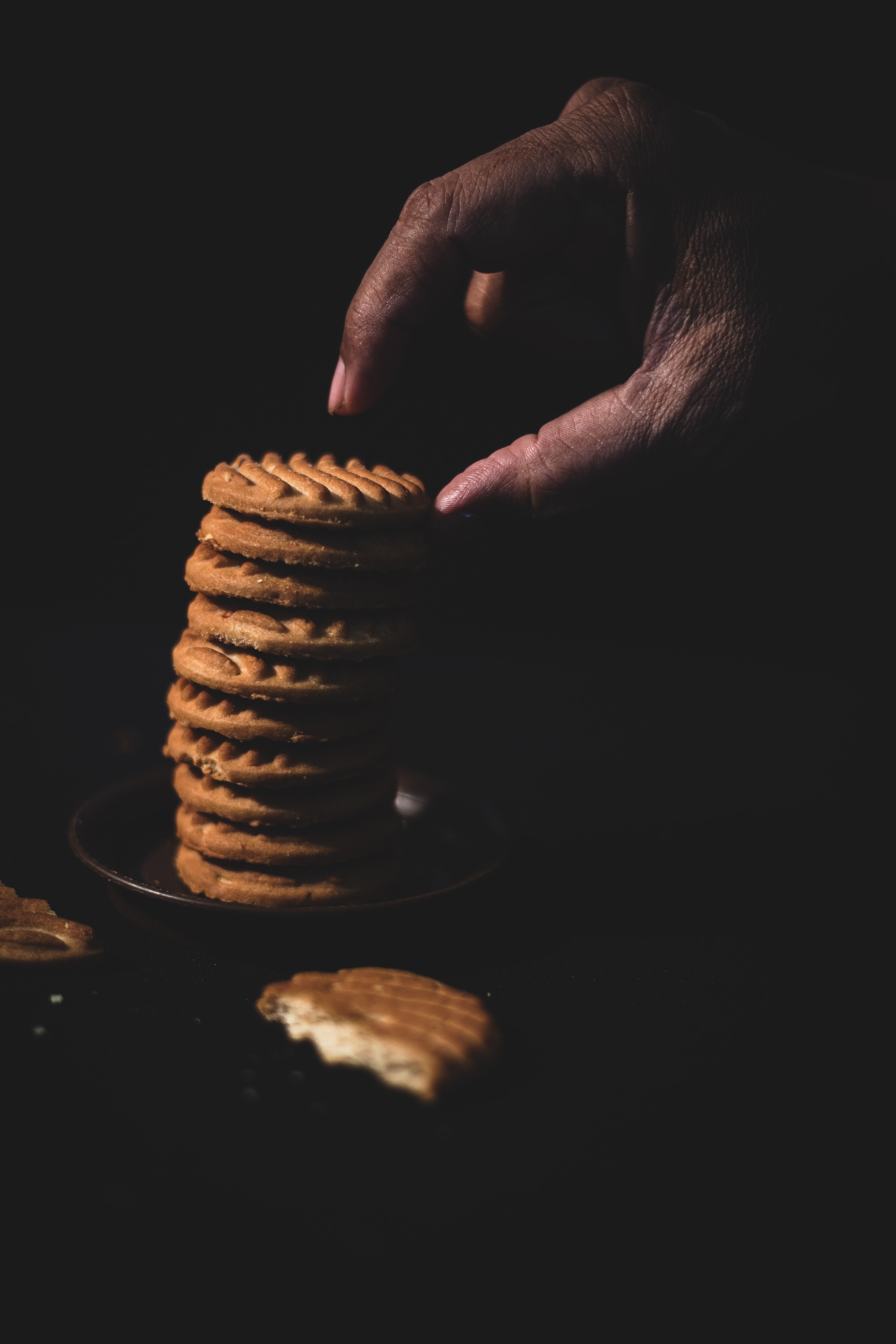 Cookies Stack Dessert Hand Dark