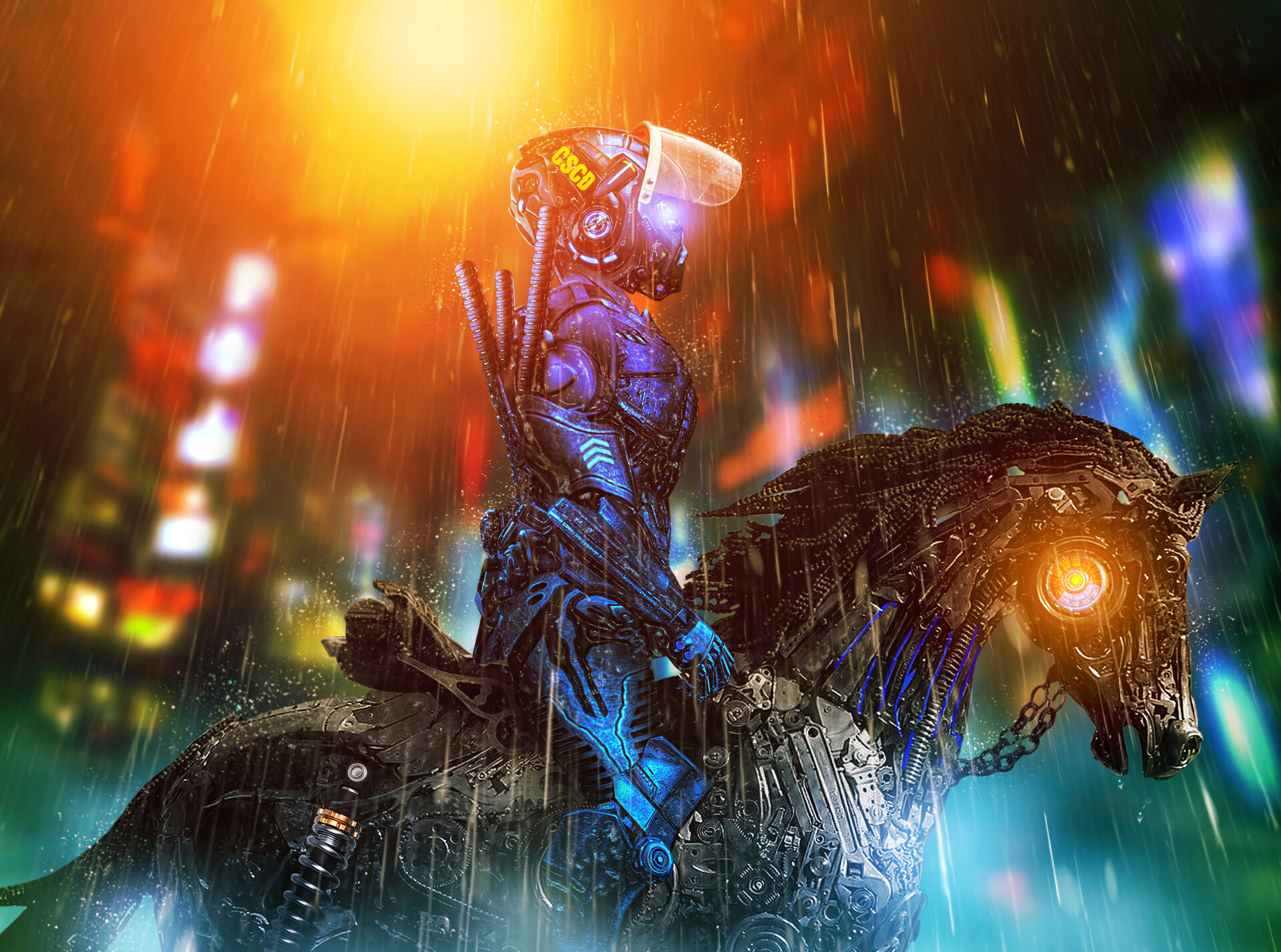 Cyborg Rider Cyberpunk Art