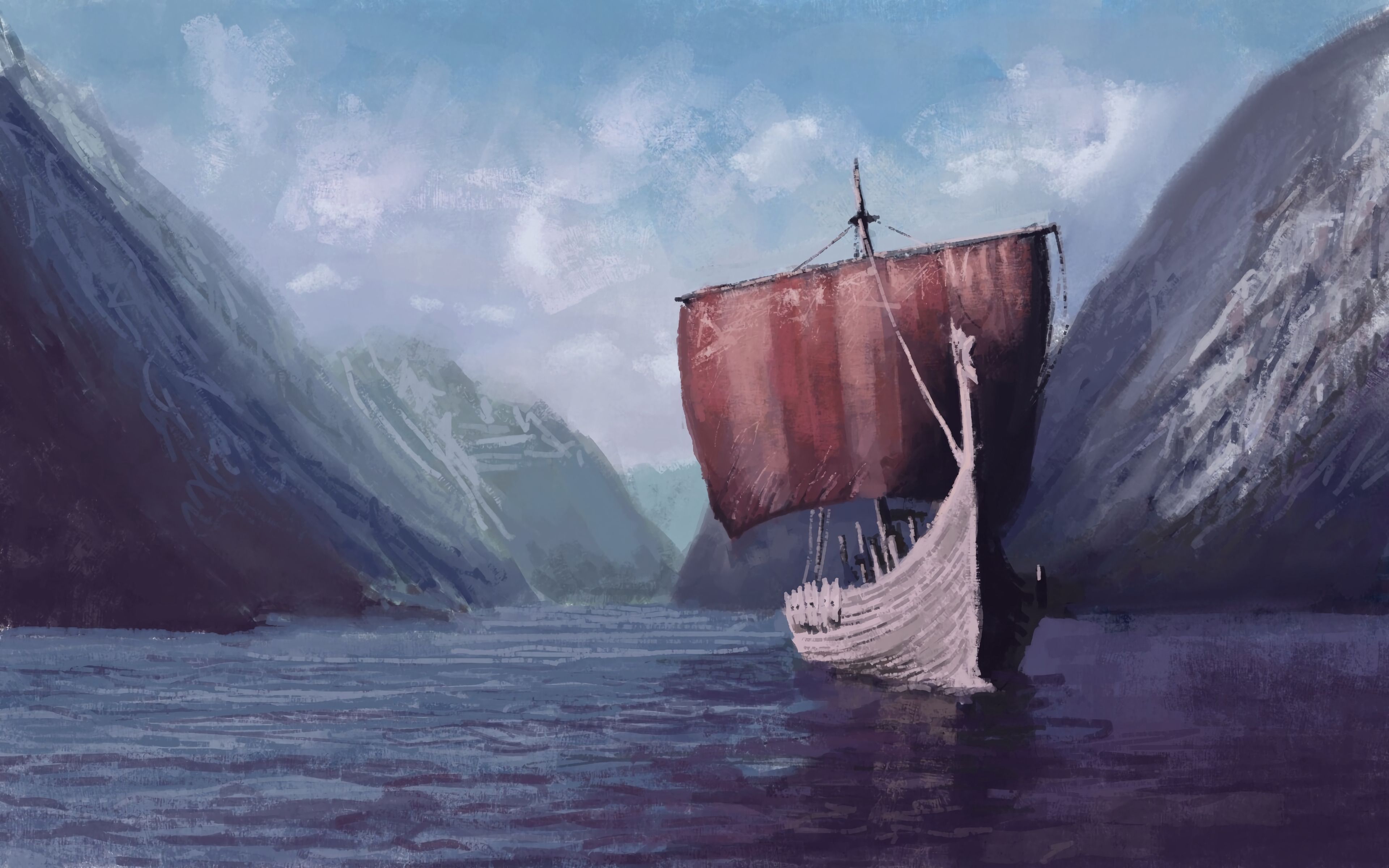 Drakkar Ship Sail Sea Art