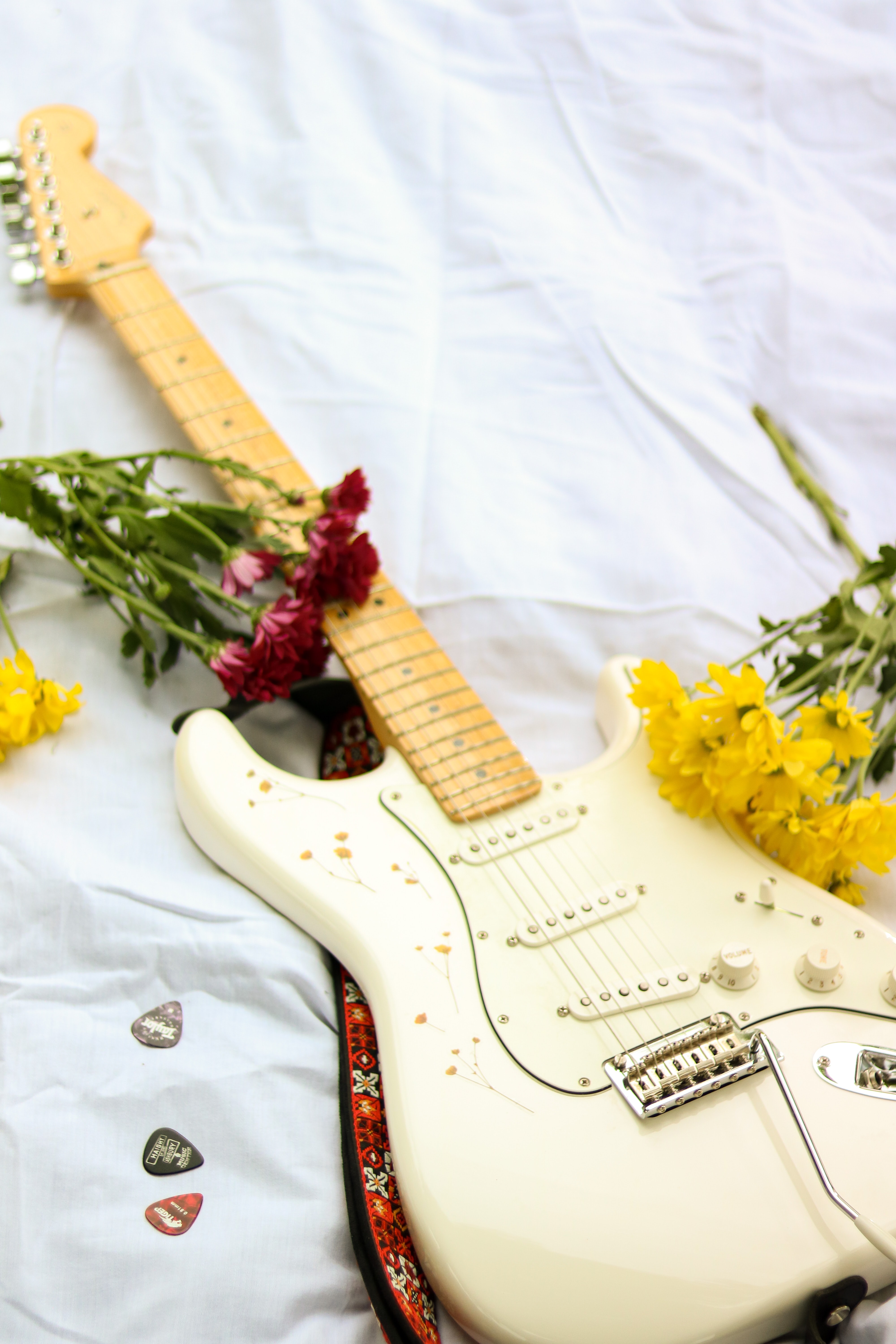 Electric-guitar Guitar Music Flowers White