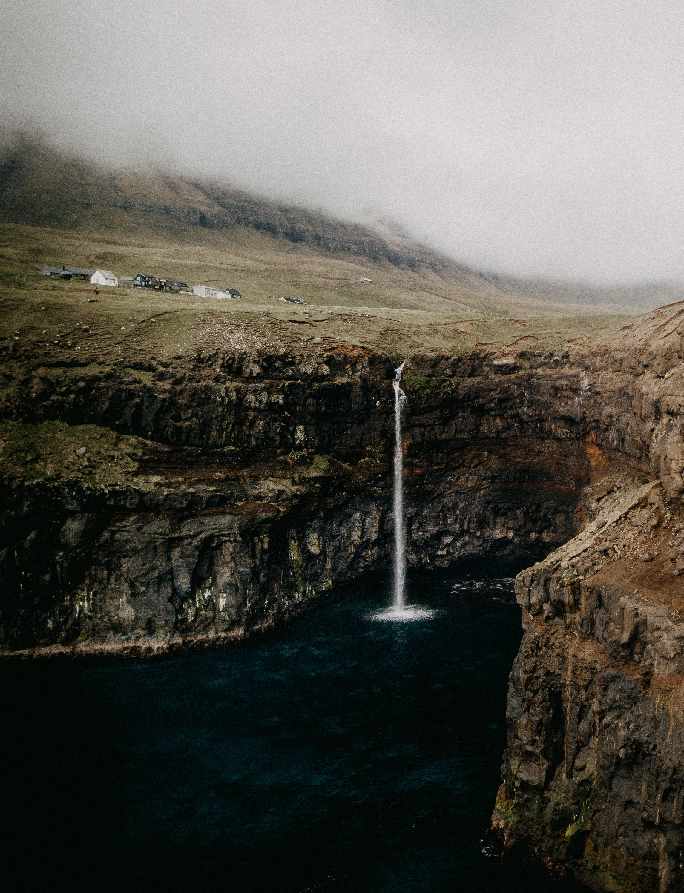 Field Cliff Waterfall Lake Landscape