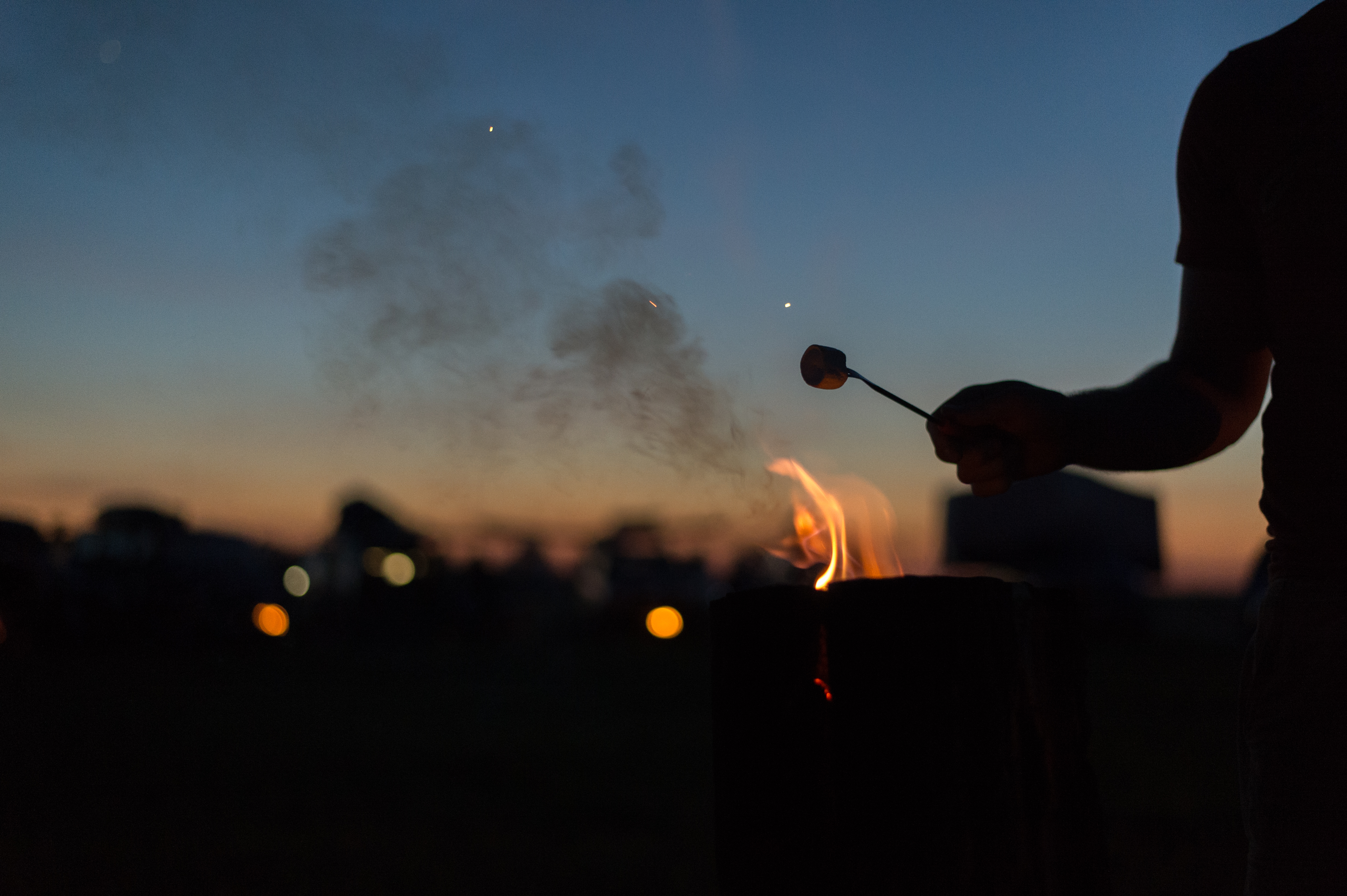 Flame Hand Silhouette Marshmallow Twilight Dark