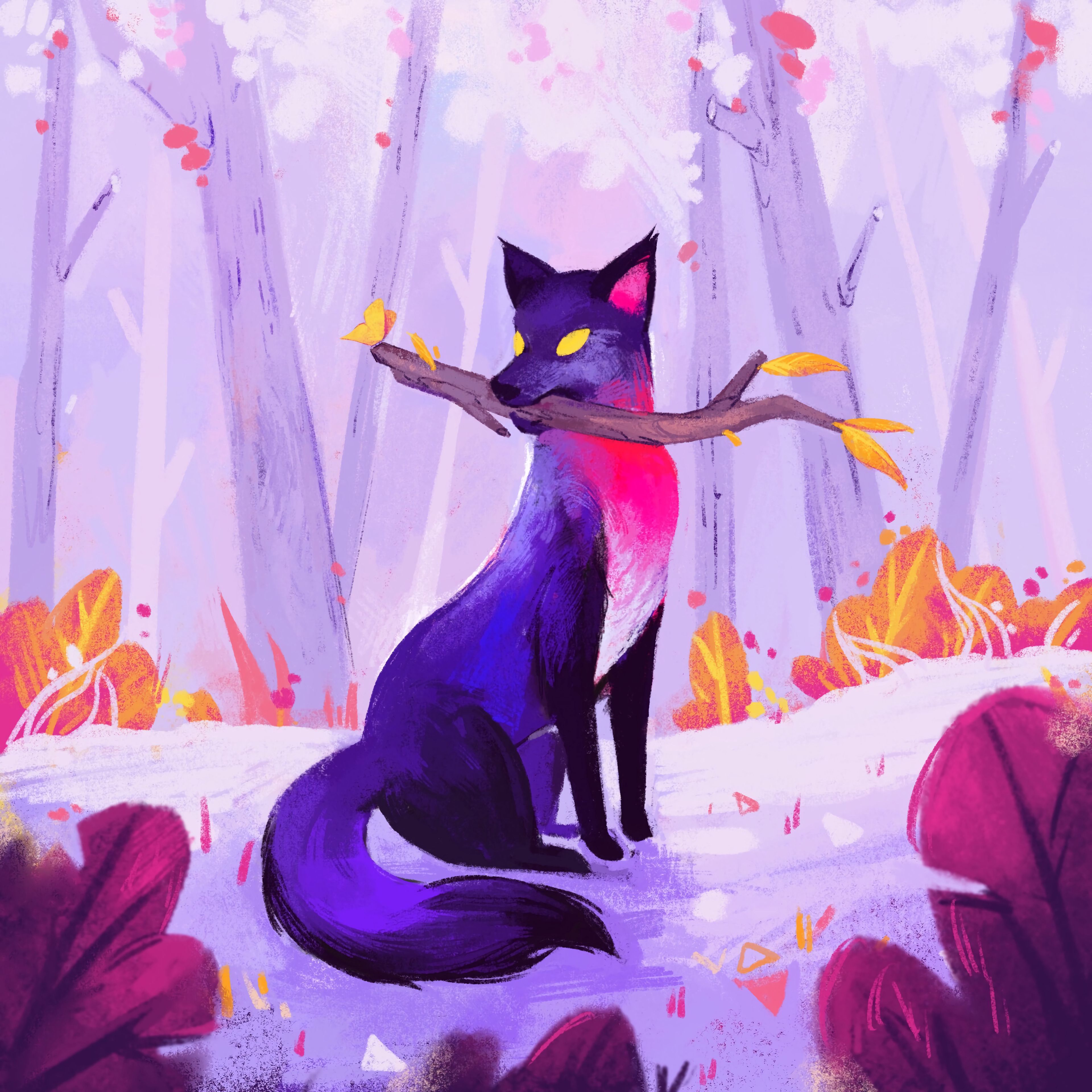 Fox Stick Autumn Art Purple