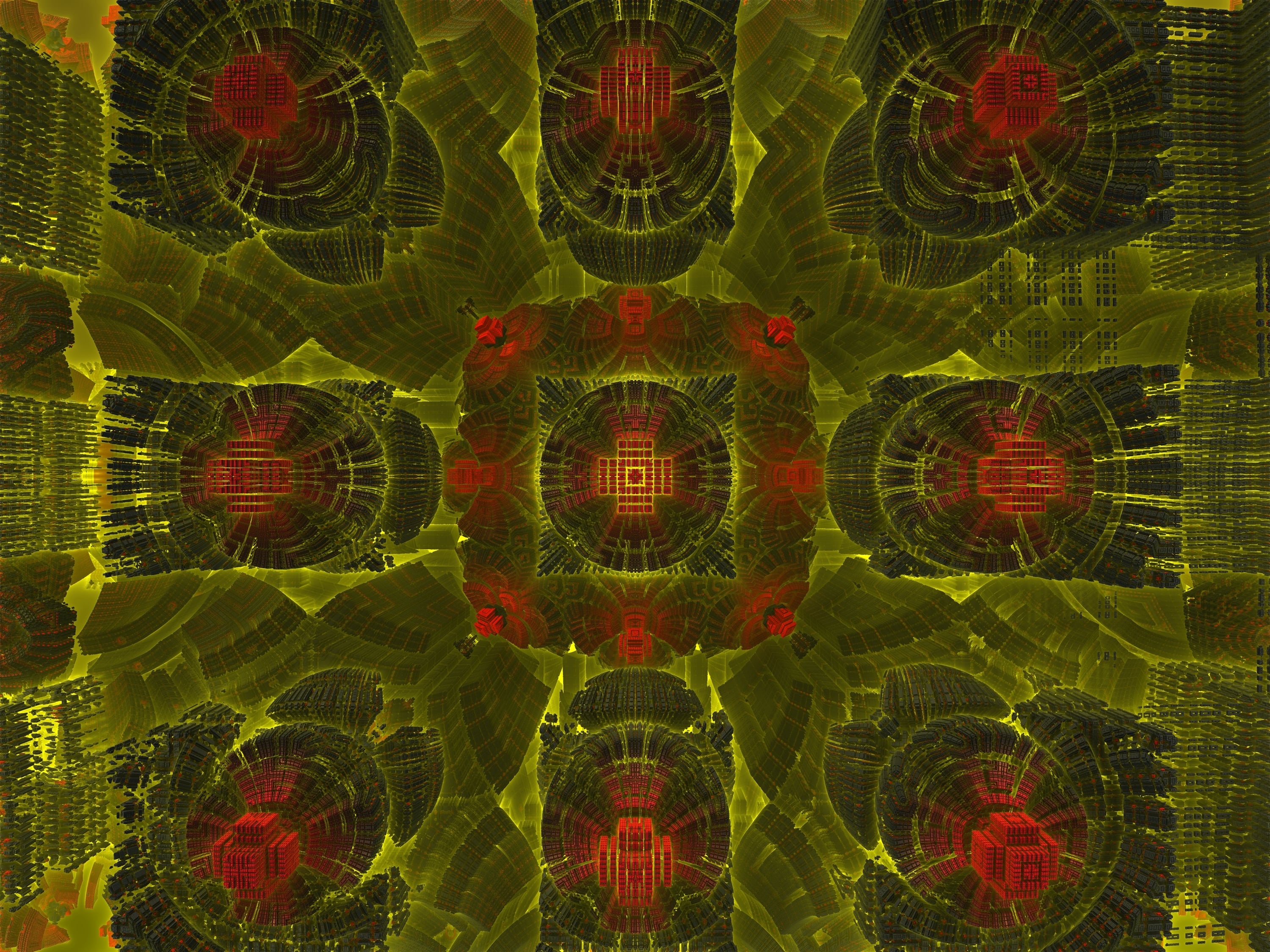 Fractal Pattern Shapes Abstraction Green Red