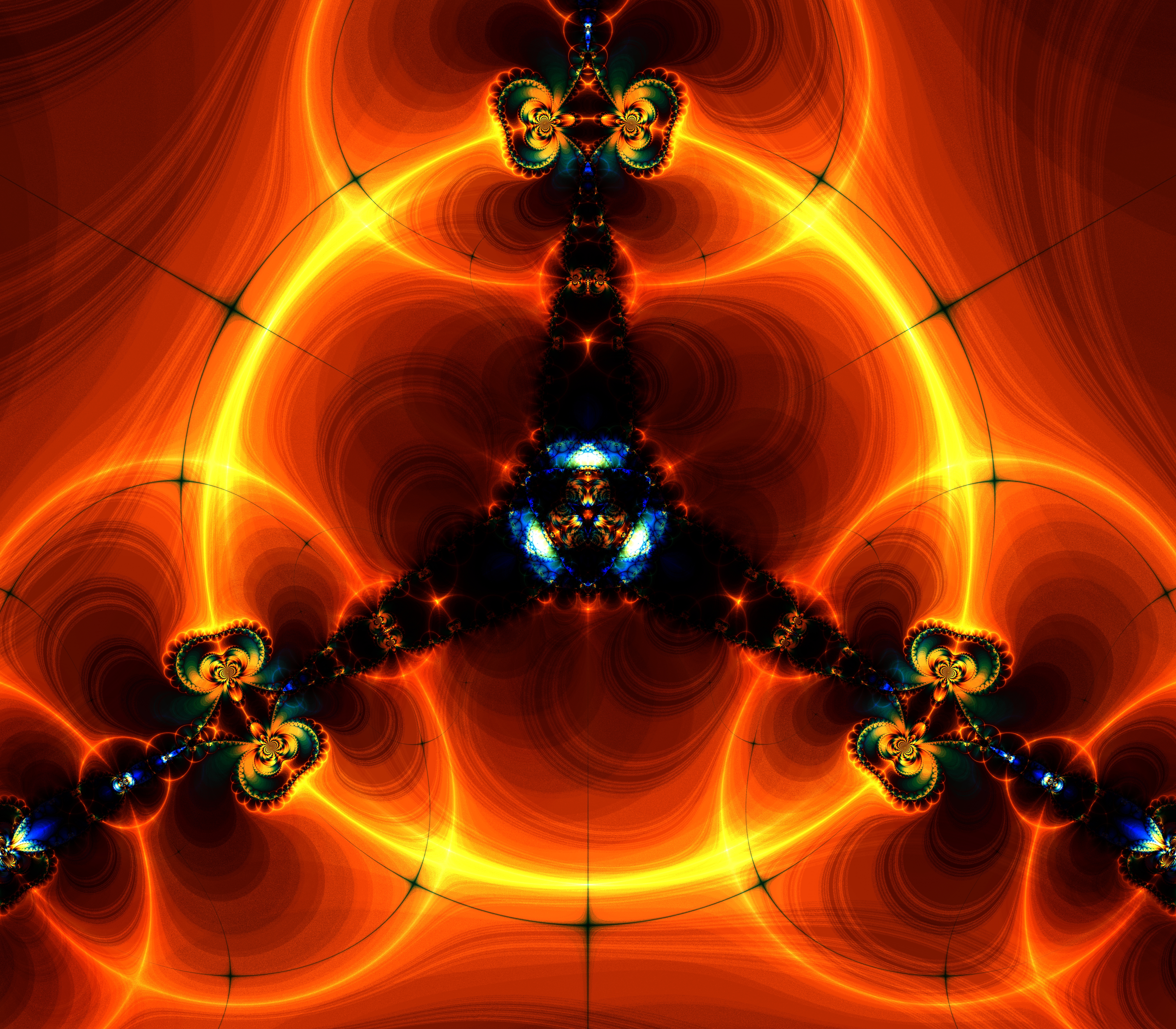 Fractal Shapes Glow Orange Abstraction