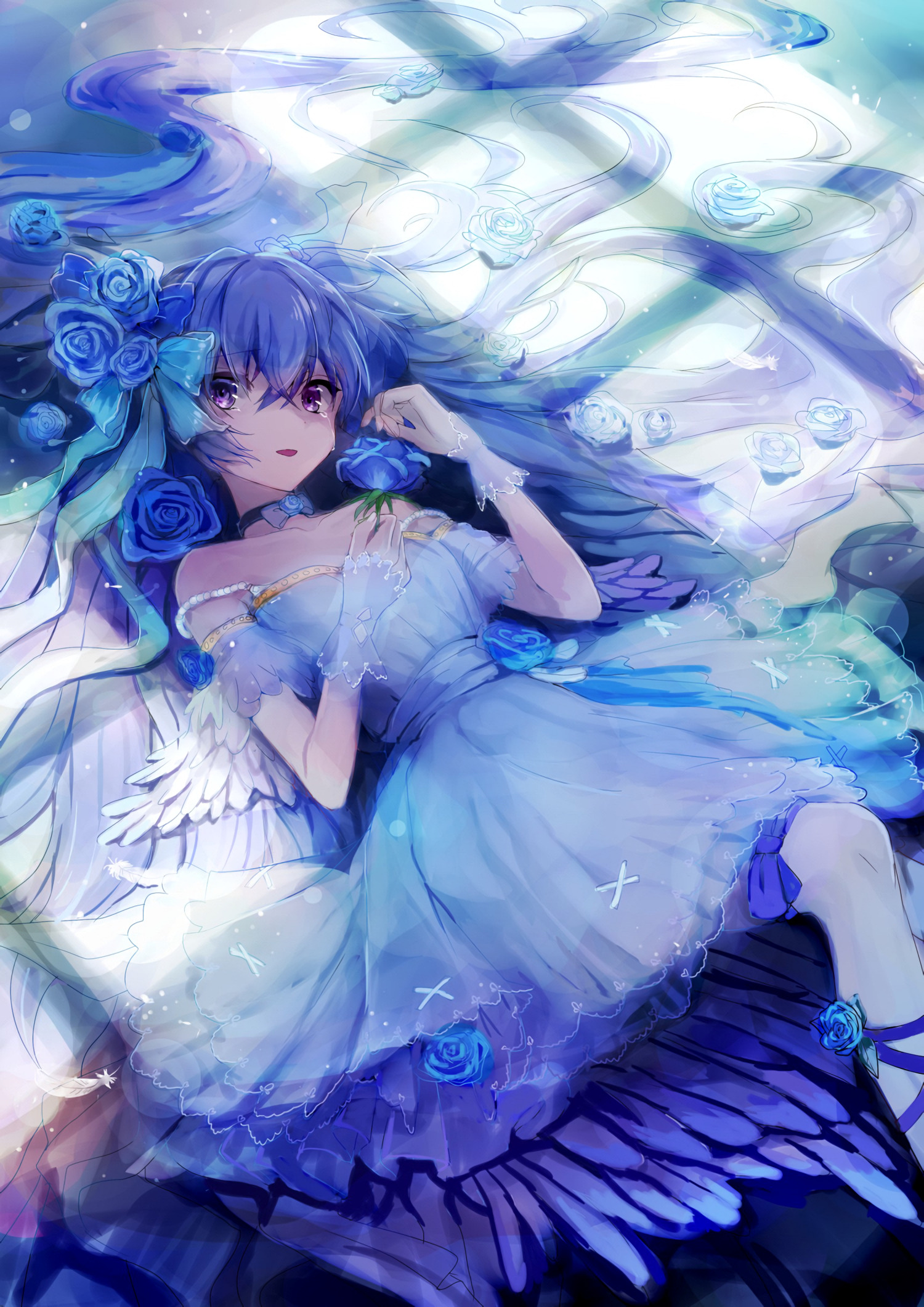 Girl Angel Dress Wings Anime Art Blue