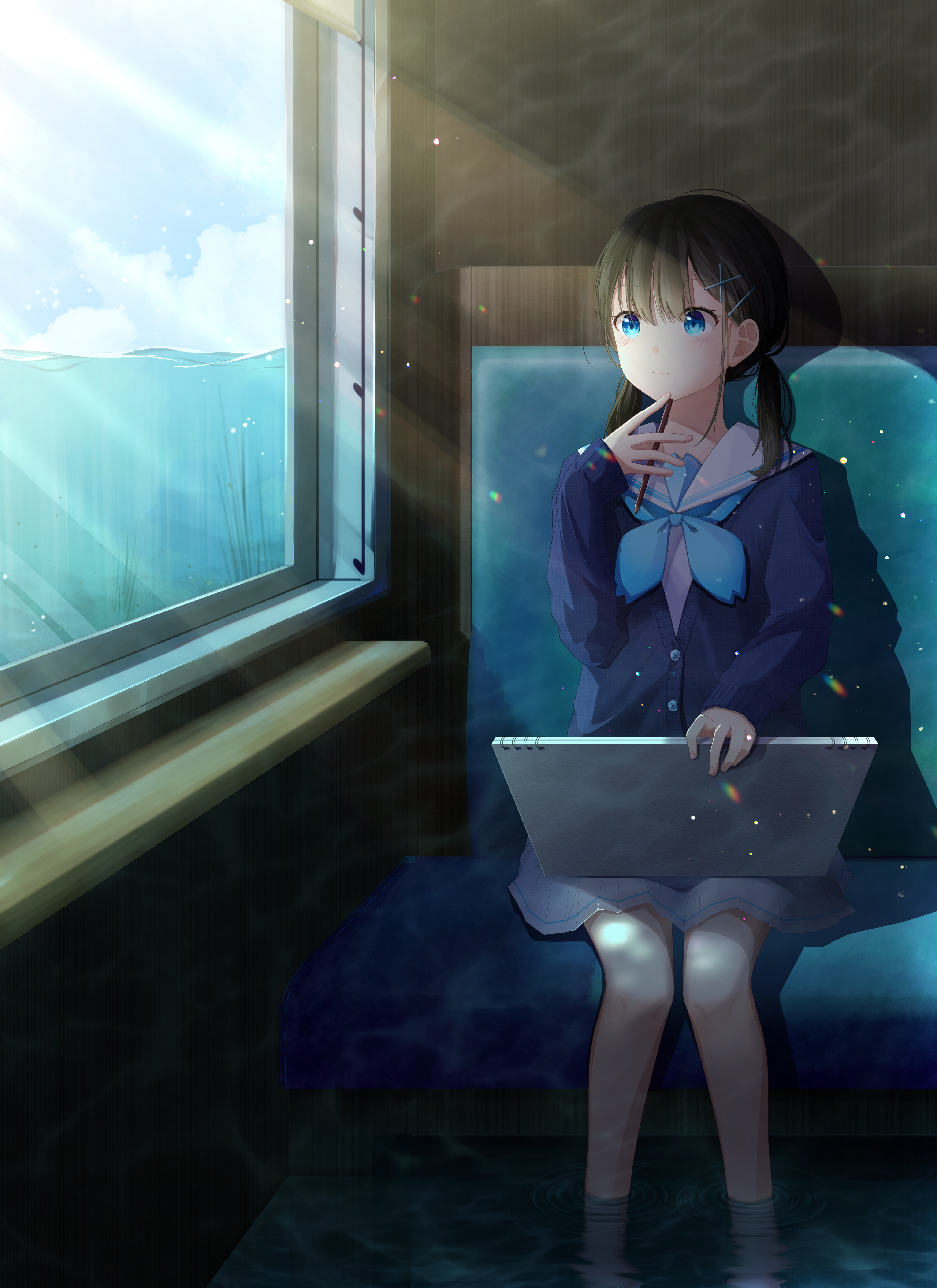 Girl Artist Train Window Anime