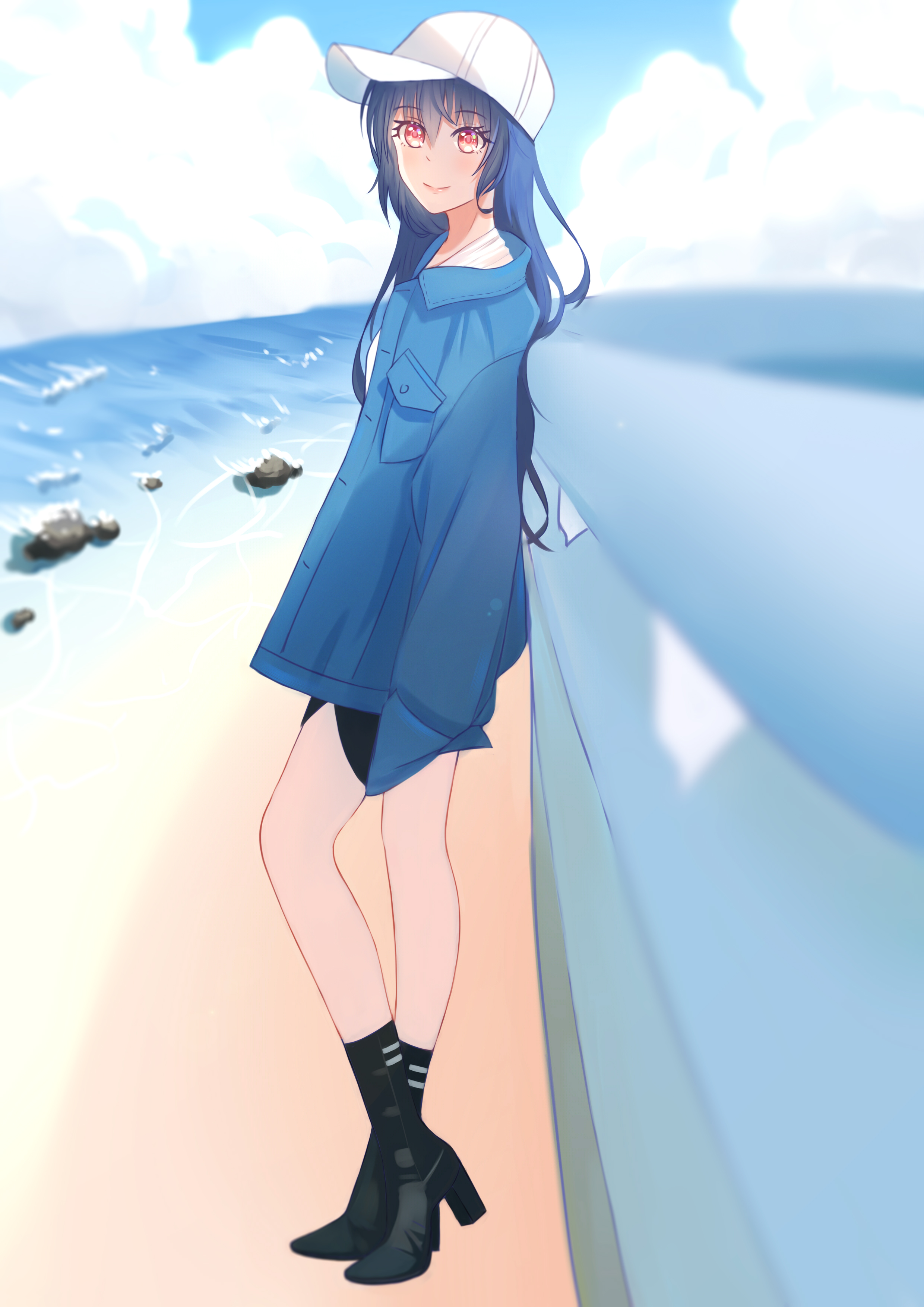 Girl Cap Beach Anime