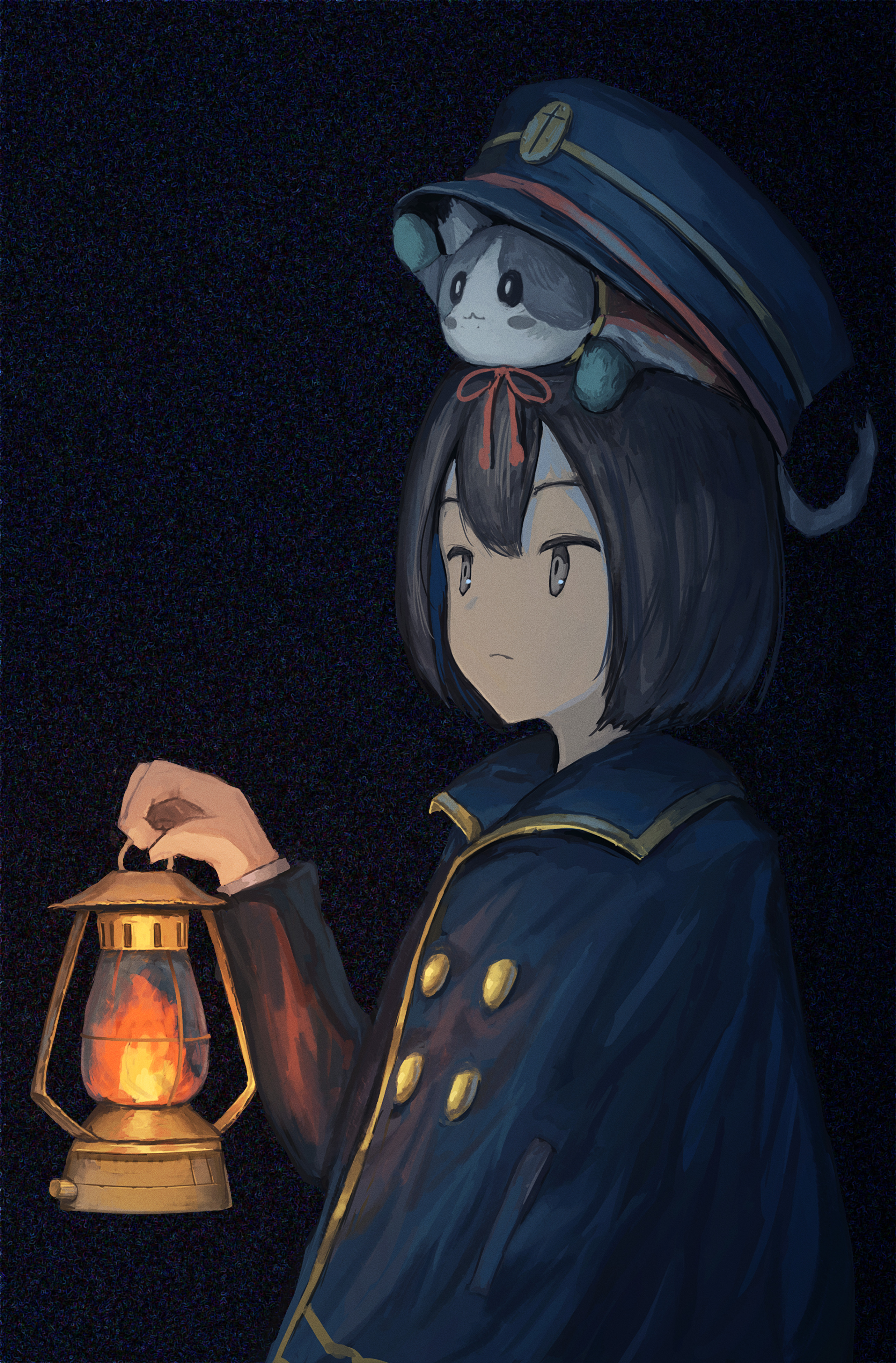 Girl Cap Kitten Lantern Anime