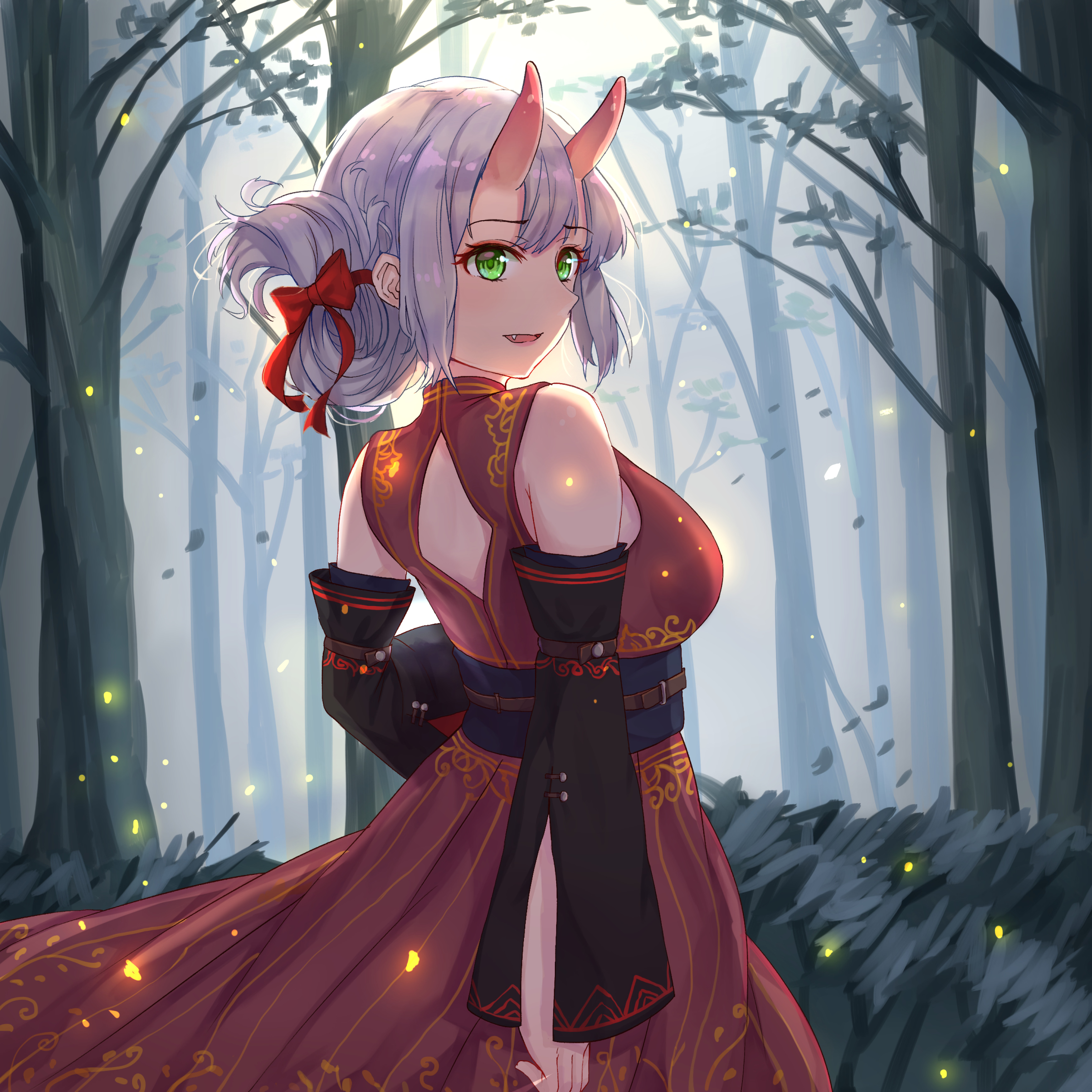 Girl Demon Horns Forest Anime Art Cartoon