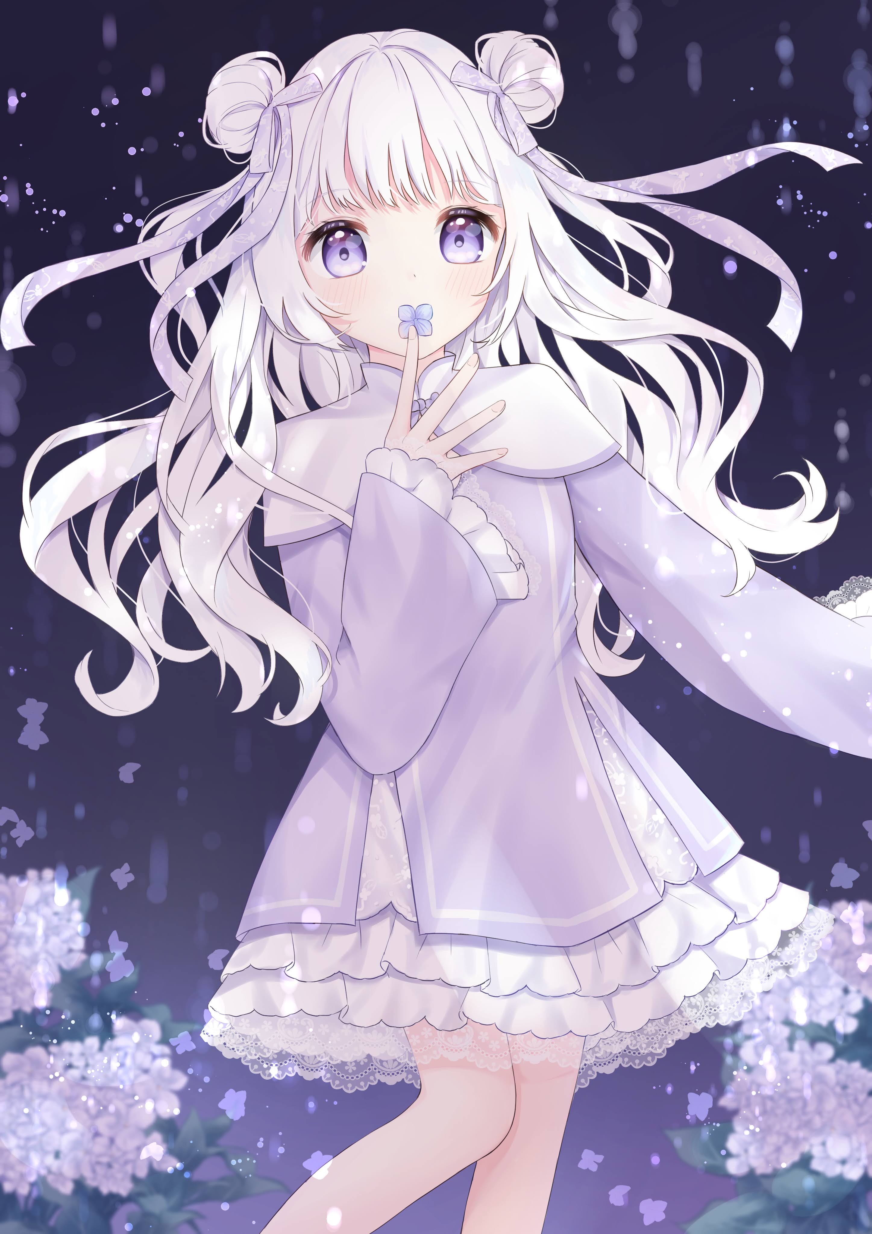 Girl Dress Flowers Anime Art Purple