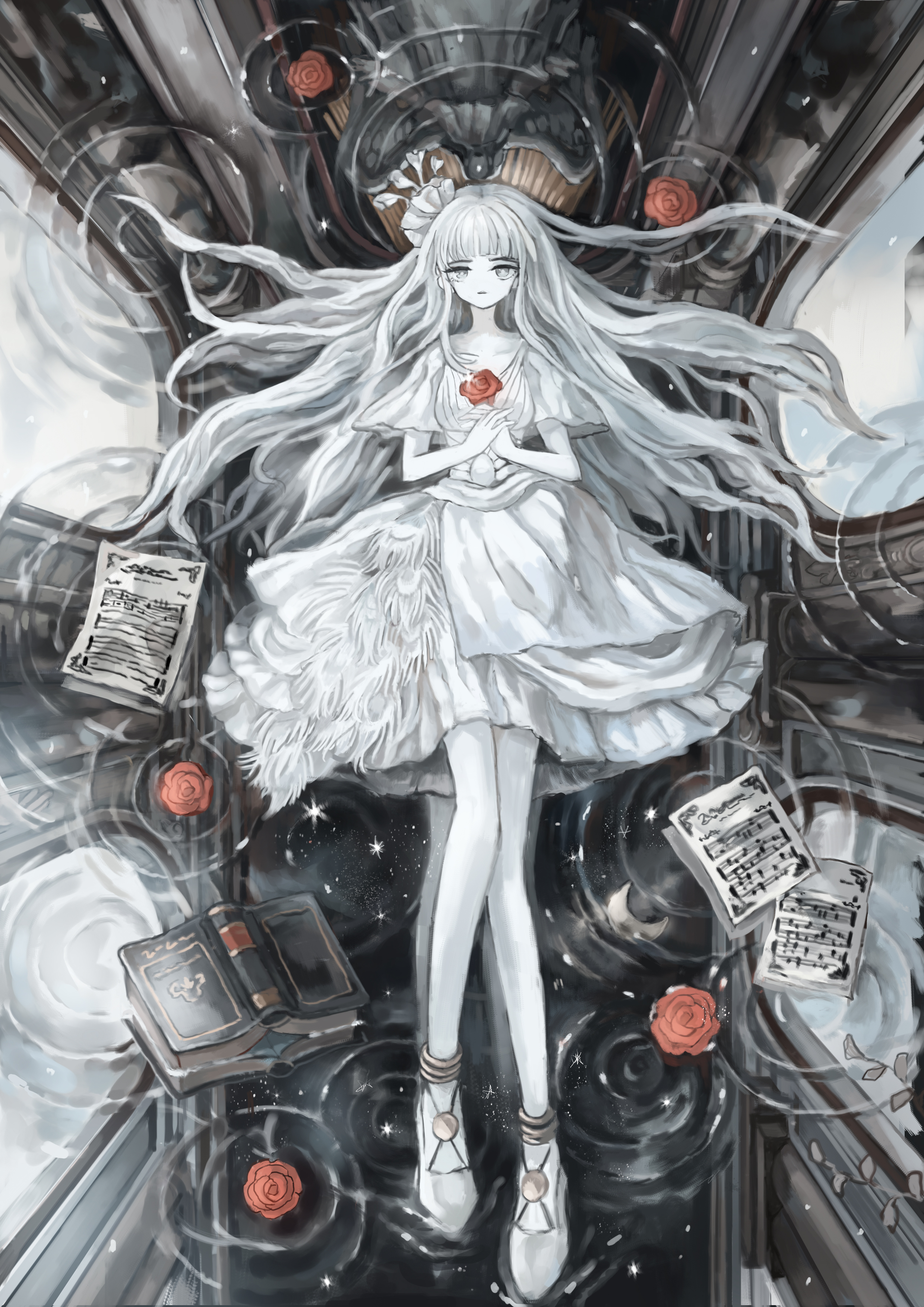 Girl Dress Flowers White Anime