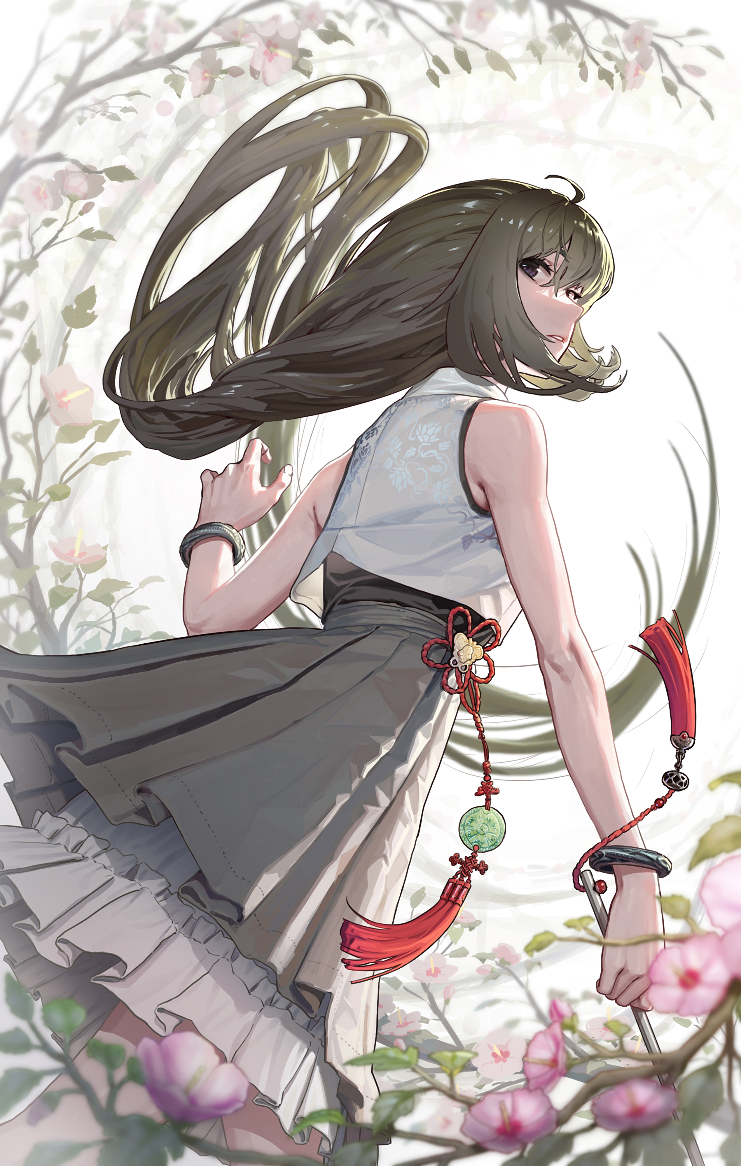Girl Dress Glance Flowers Anime