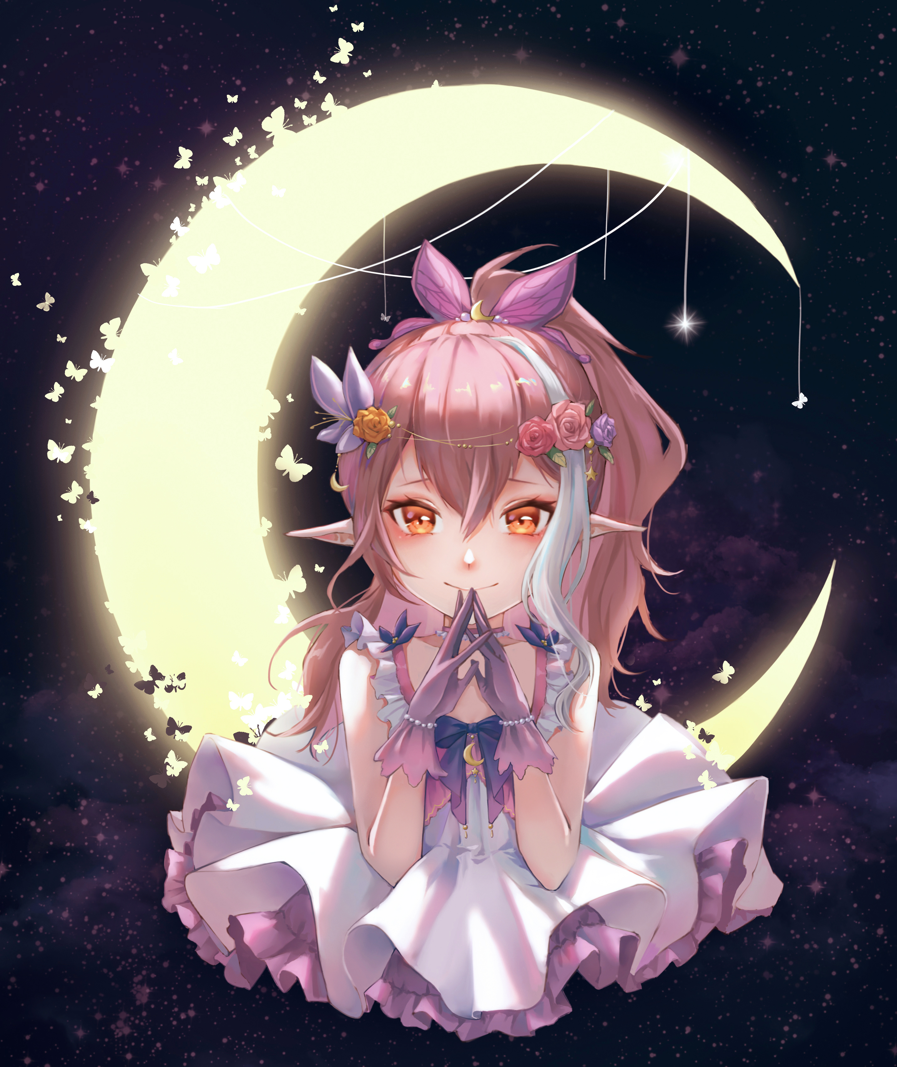 Girl Elf Dress Moon Anime Art