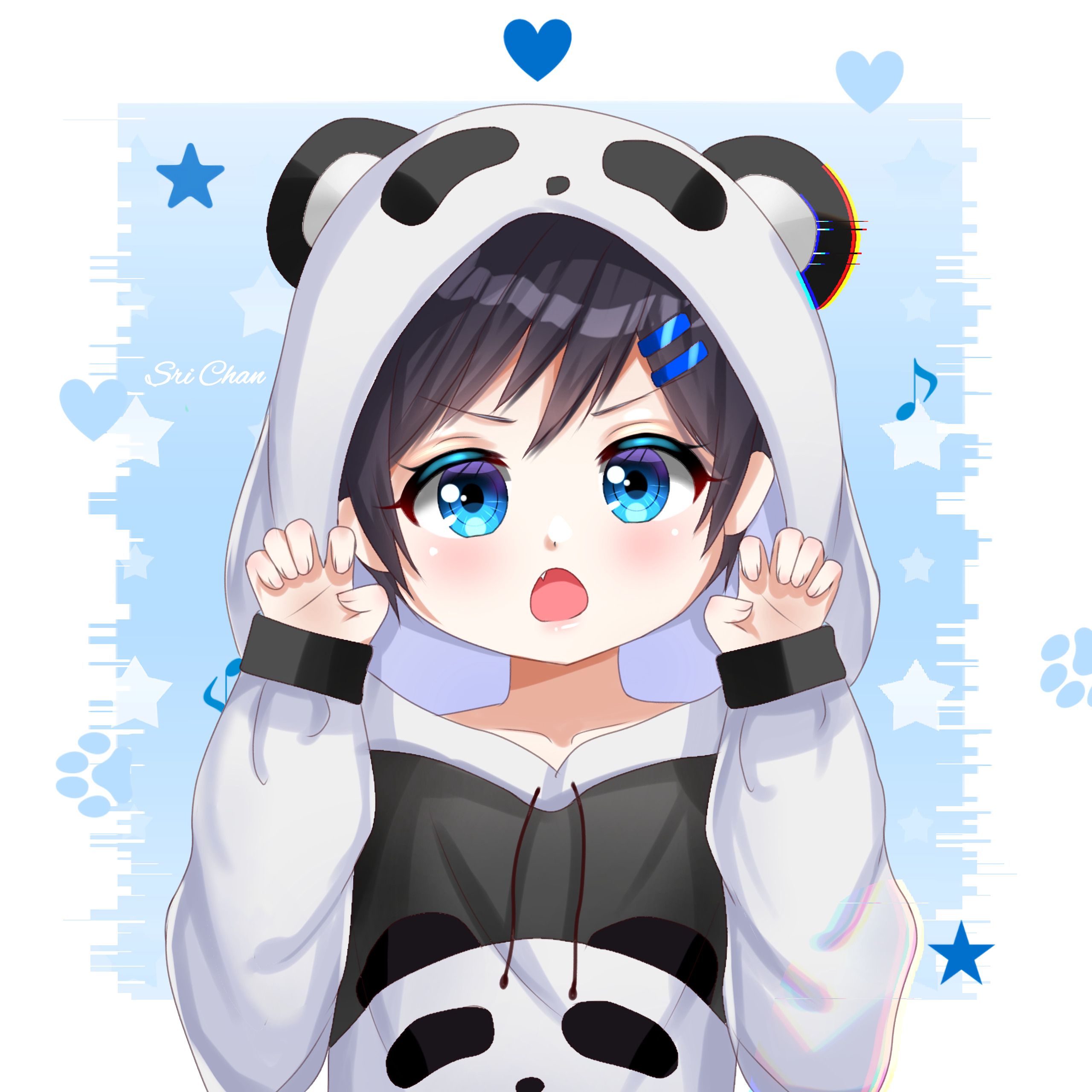 Girl Gesture Panda Cute Anime Art Cartoon