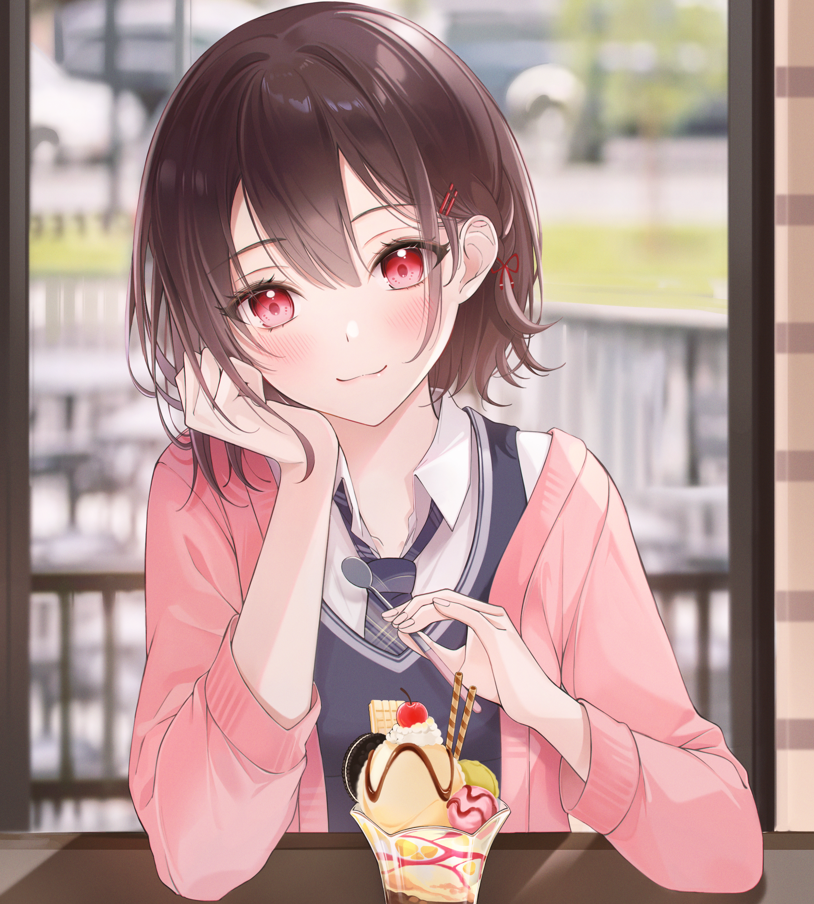 Girl Glance Dessert Anime