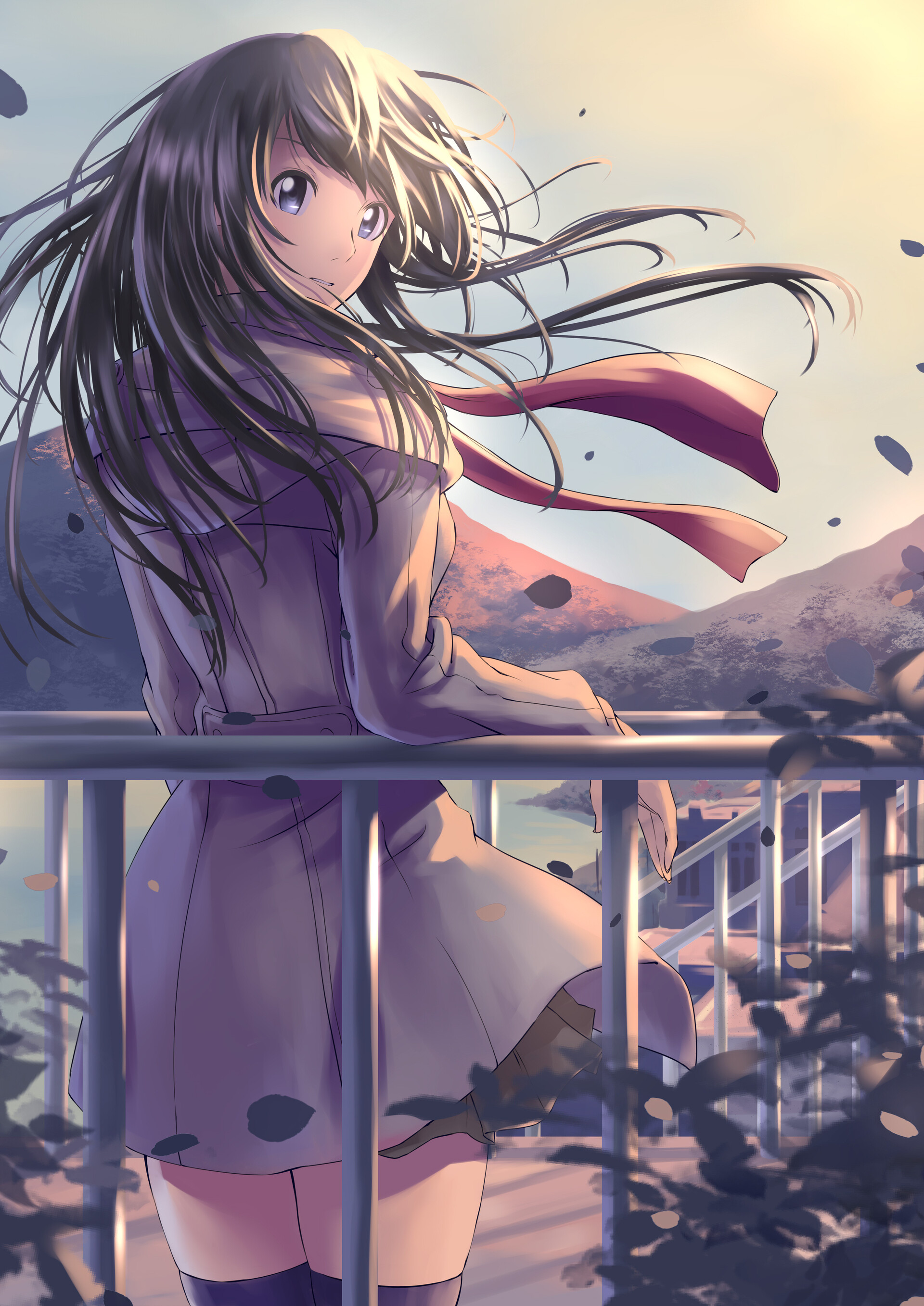 Girl Glance Embankment Anime