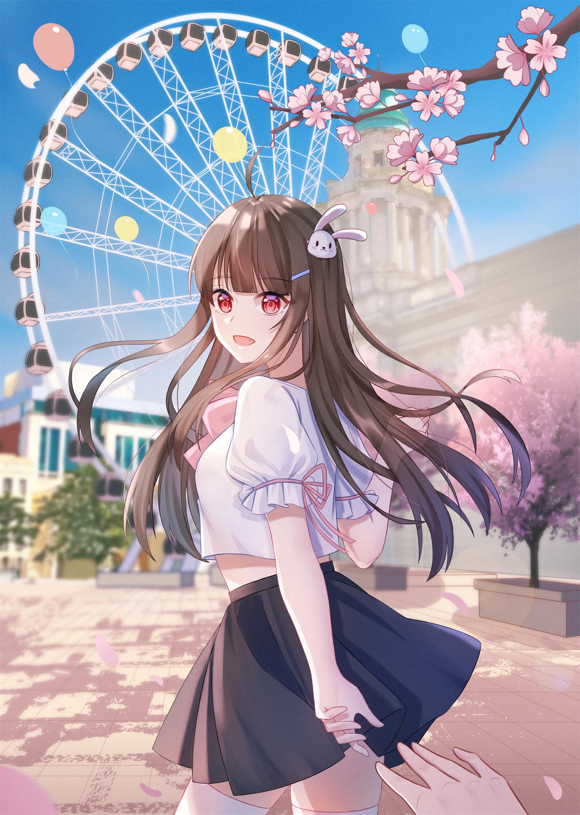 Girl Glance Ferris-wheel Amusement-park Anime Art