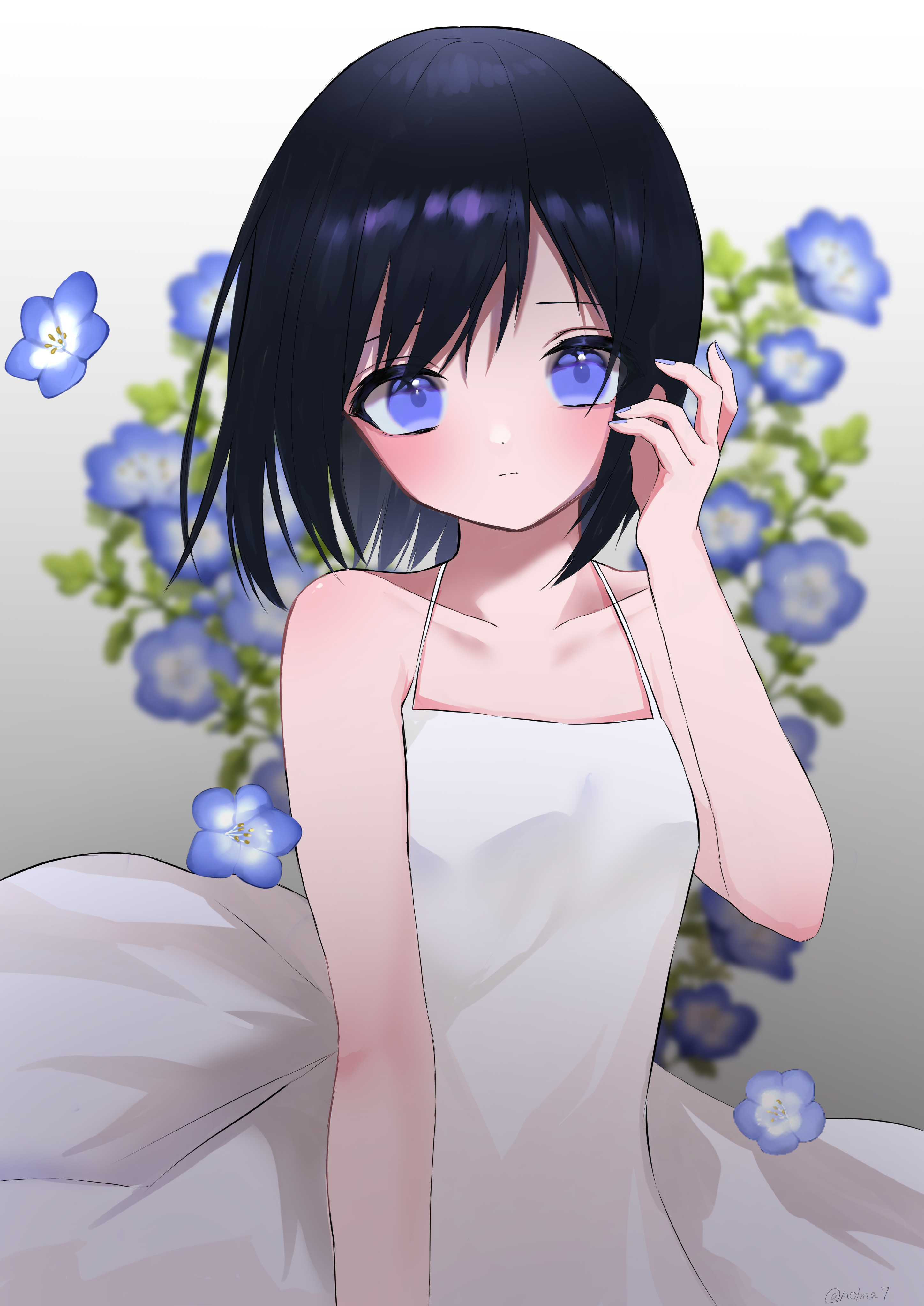 Girl Glance Flowers Dress Anime