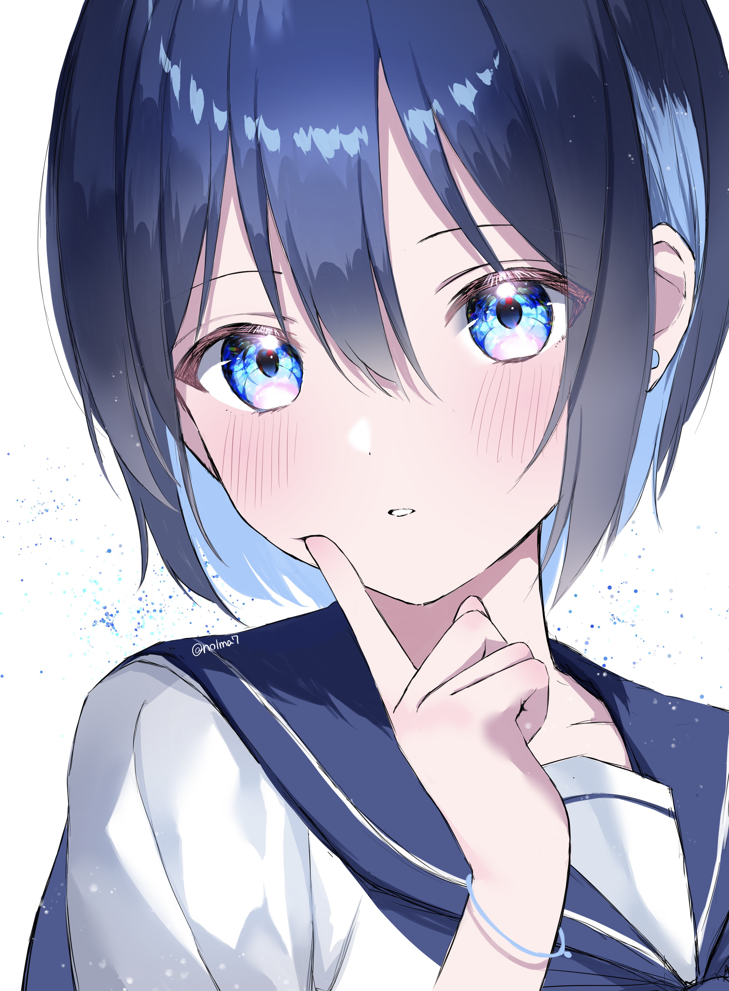 Girl Glance Gesture Sailor-suit Anime Art Blue