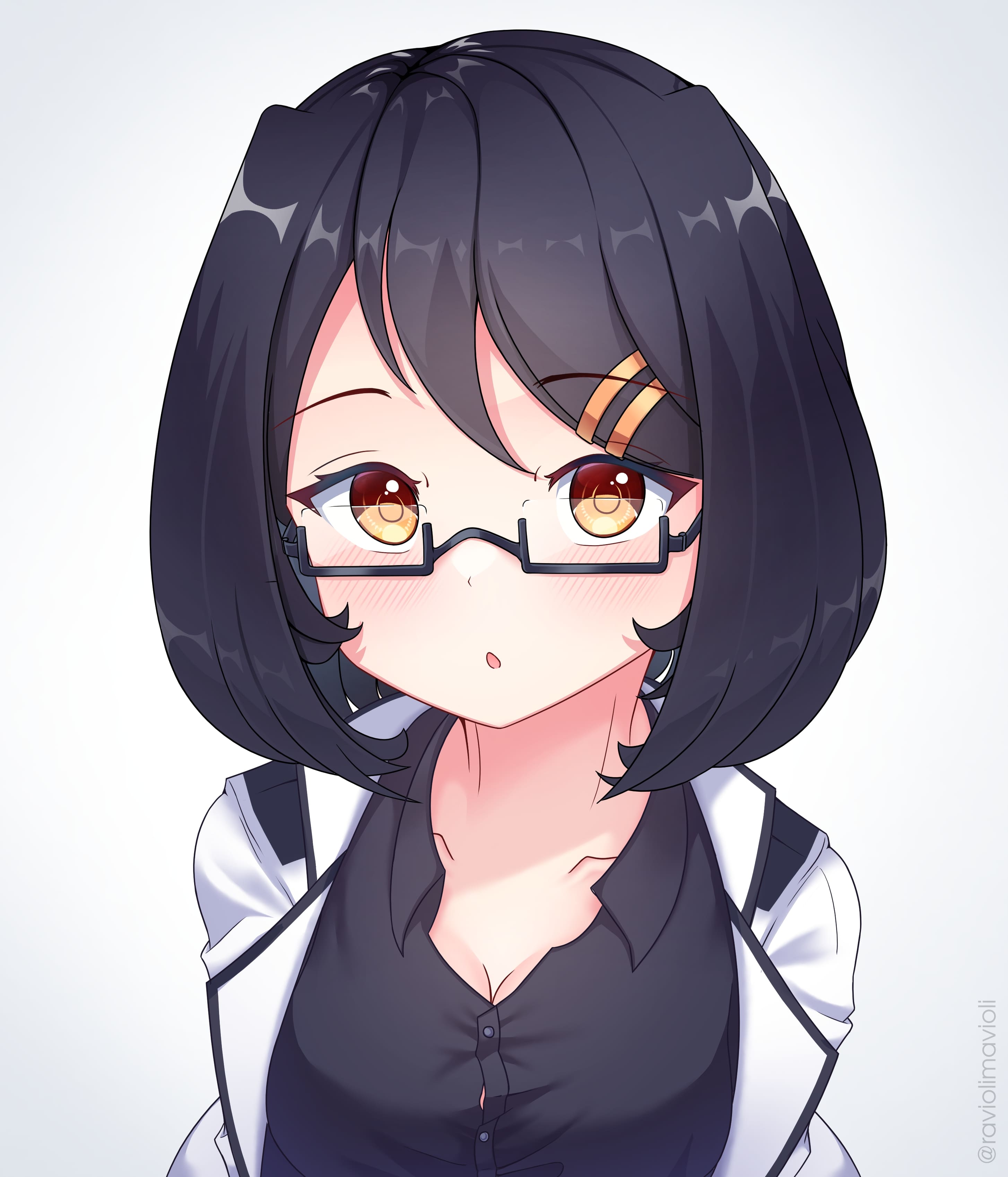 Girl Glance Glasses Anime Art