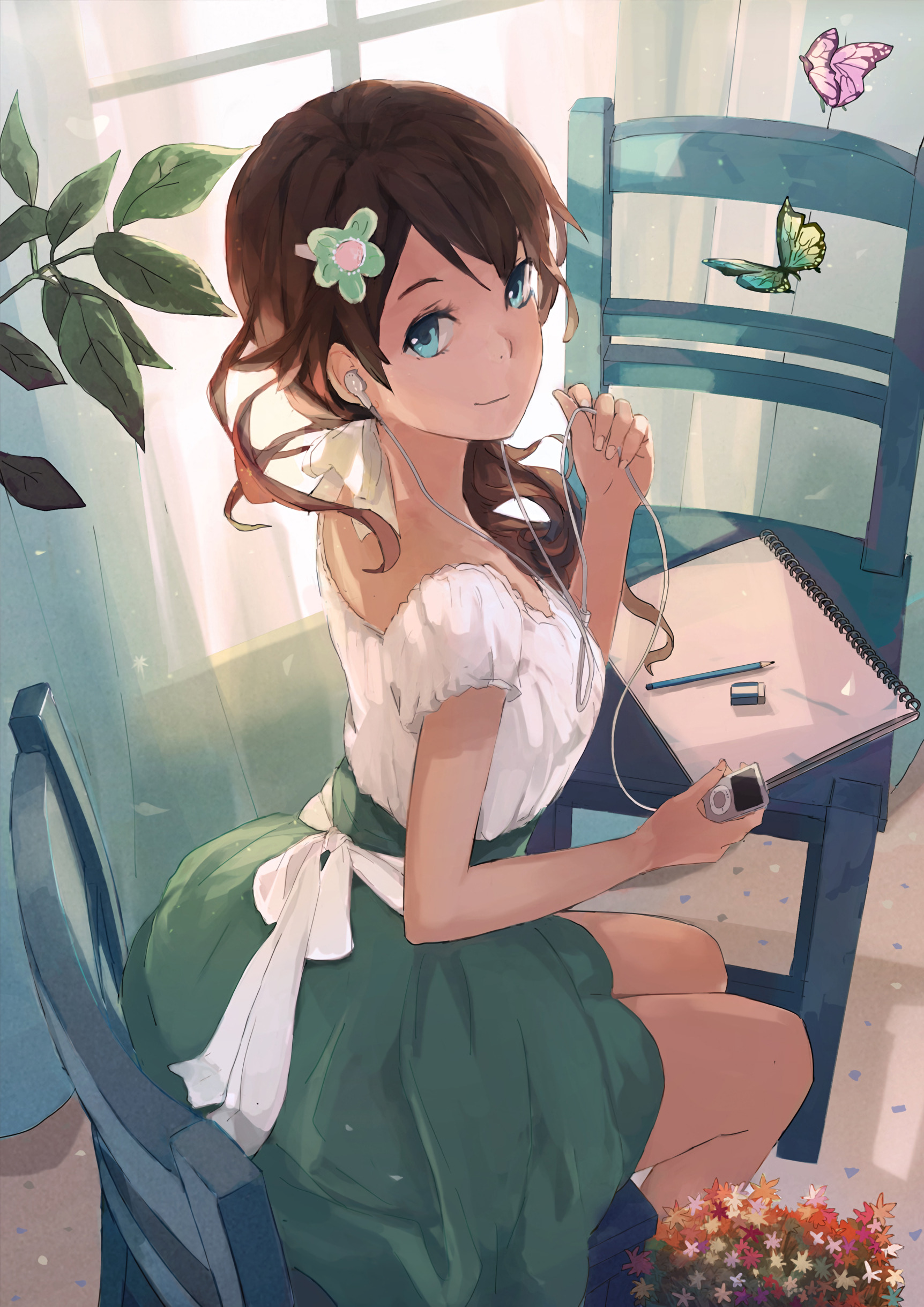 Girl Glance Headphones Anime Art