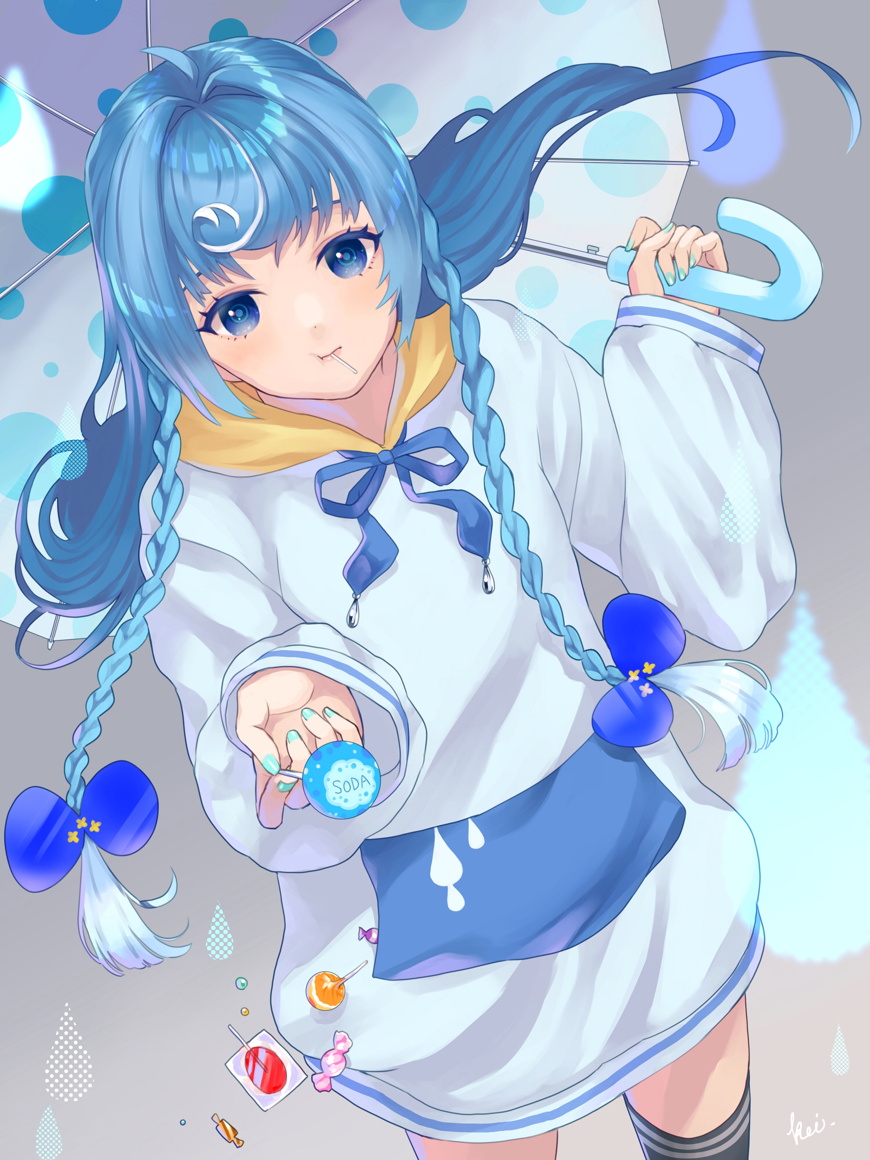 Girl Glance Lollipop Anime Art Blue